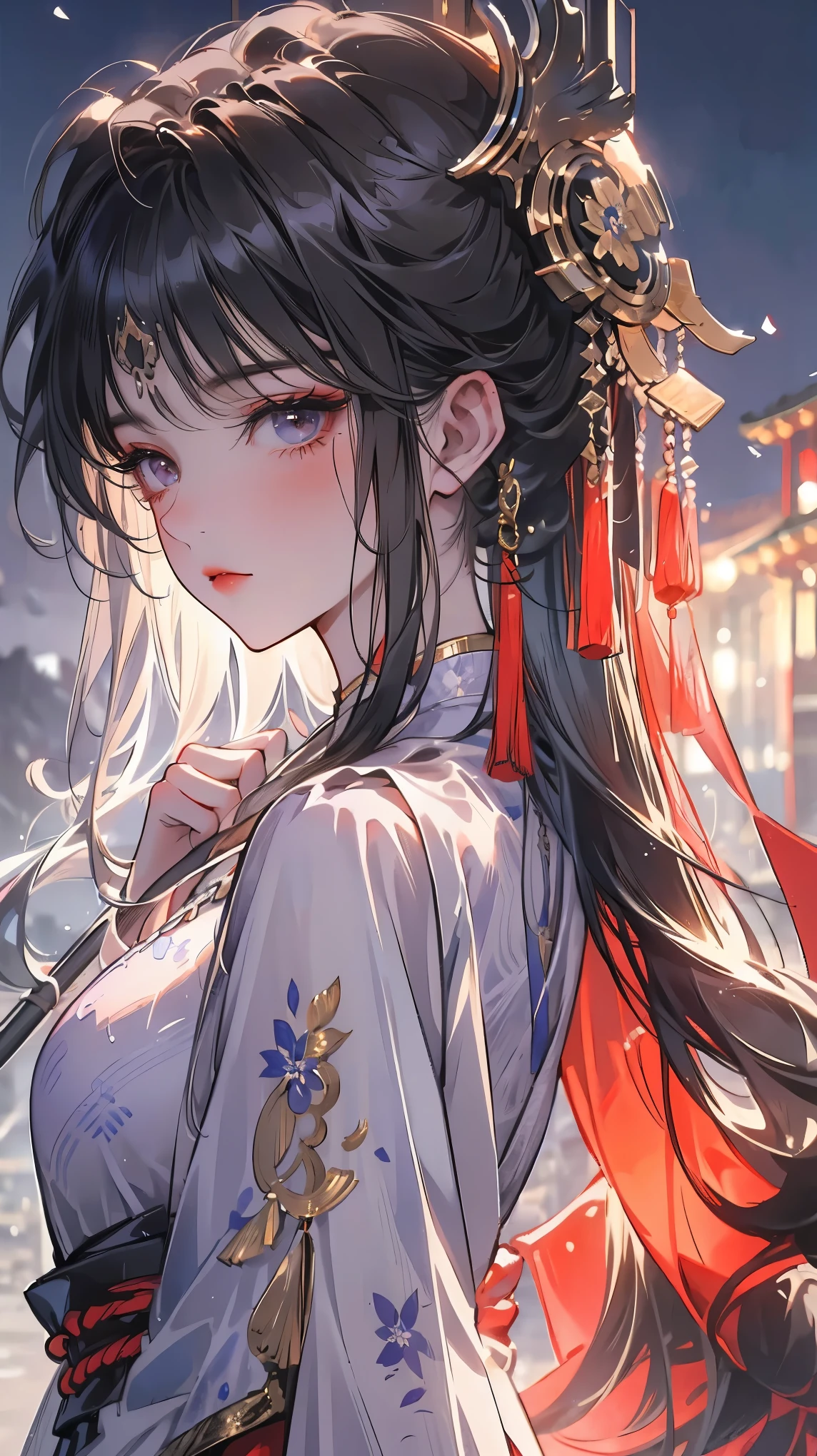 (extremely detailed 8K wallpaper),(ultra-detailed),(best quality),(masterpiece),(highly detailed),(cinematic lighting),(Original),Cold ligh，moody,32K 景深,((headshot)),((A person's different expressions)),(Chinese elaborate-style painting),1girl,solo,青色头发，高冷的表情，白袍，((明月))