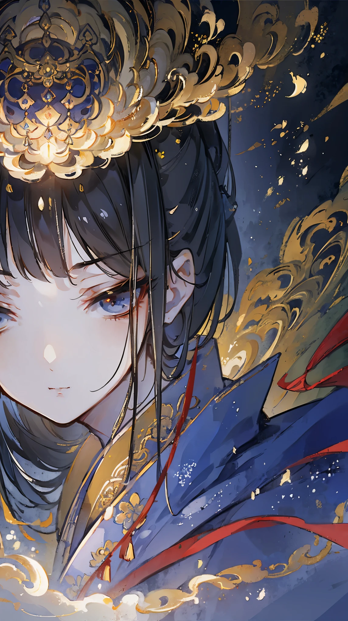 (extremely detailed 8K wallpaper),(ultra-detailed),(best quality),(masterpiece),(highly detailed),(cinematic lighting),(Original),Cold ligh，moody,32K 景深,((headshot)),((A person's different expressions)),(Chinese elaborate-style painting),1girl,solo,青色头发，高冷的表情，白袍，((明月))