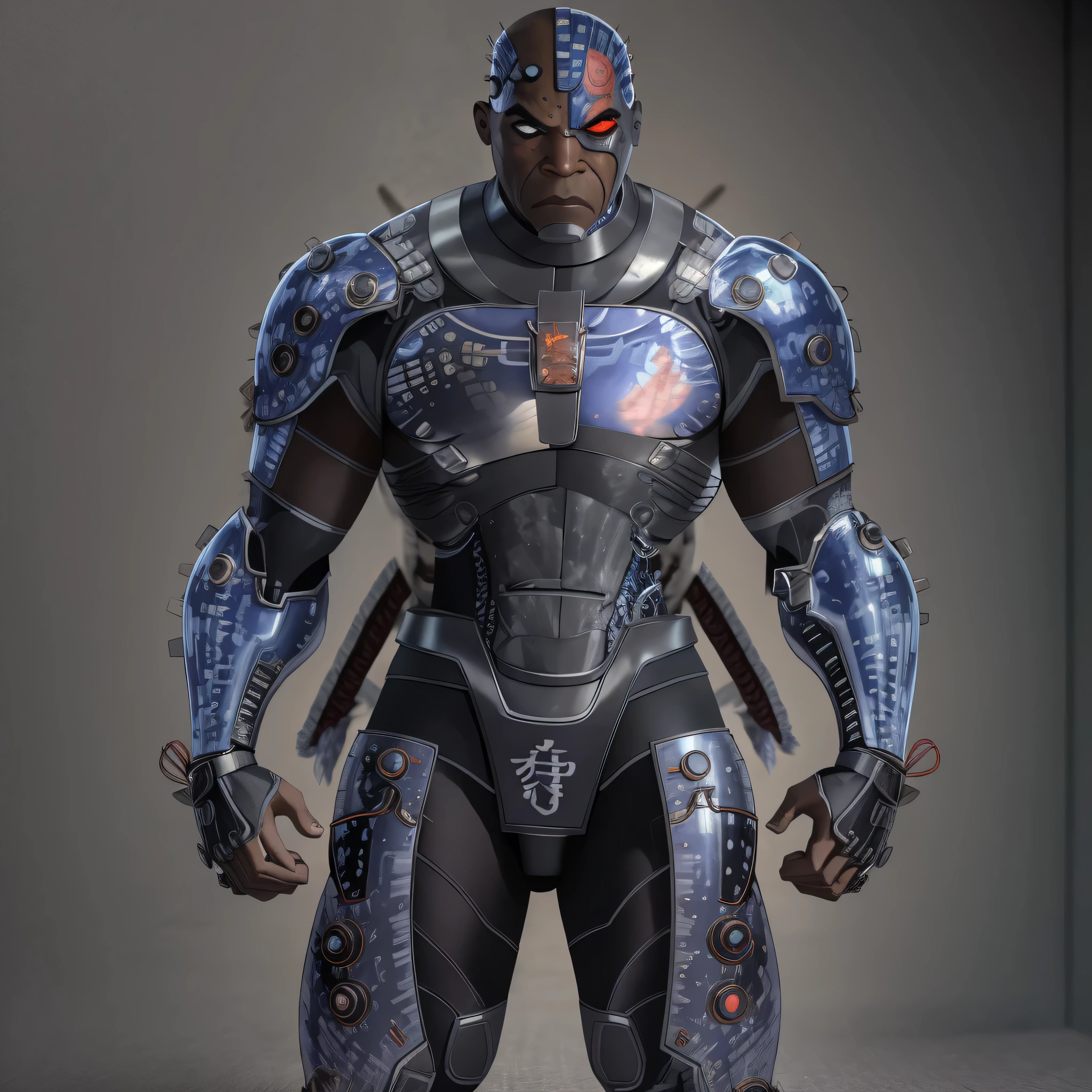 Full body image, DC Comics, Cyborg Victor Stone, black man, (((samurai armor))), photo-realistic, octane render, unreal engine, ultra-realistic