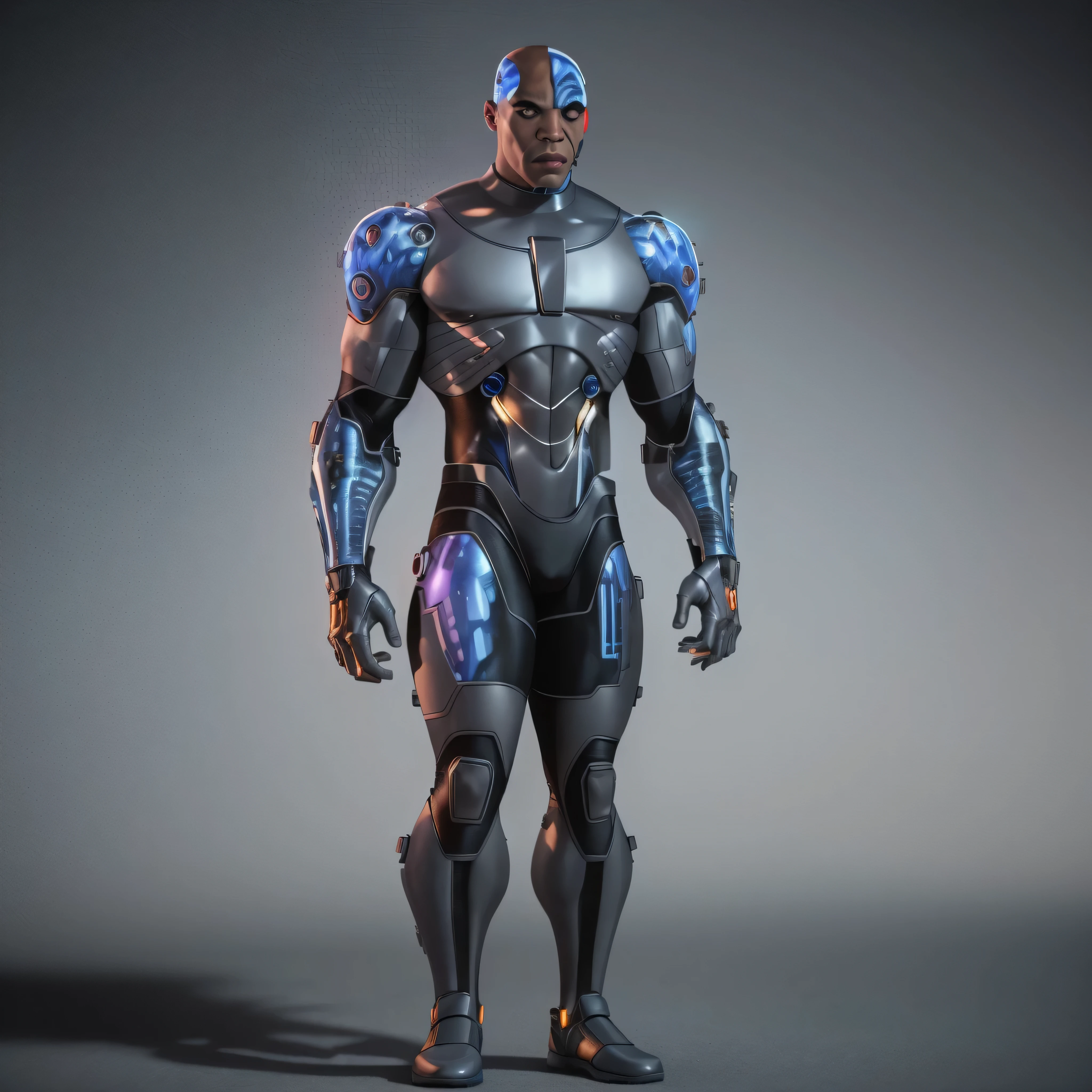 Full body image, DC Comics, Cyborg Victor Stone, black man, photo-realistic, octane render, unreal engine, ultra-realistic