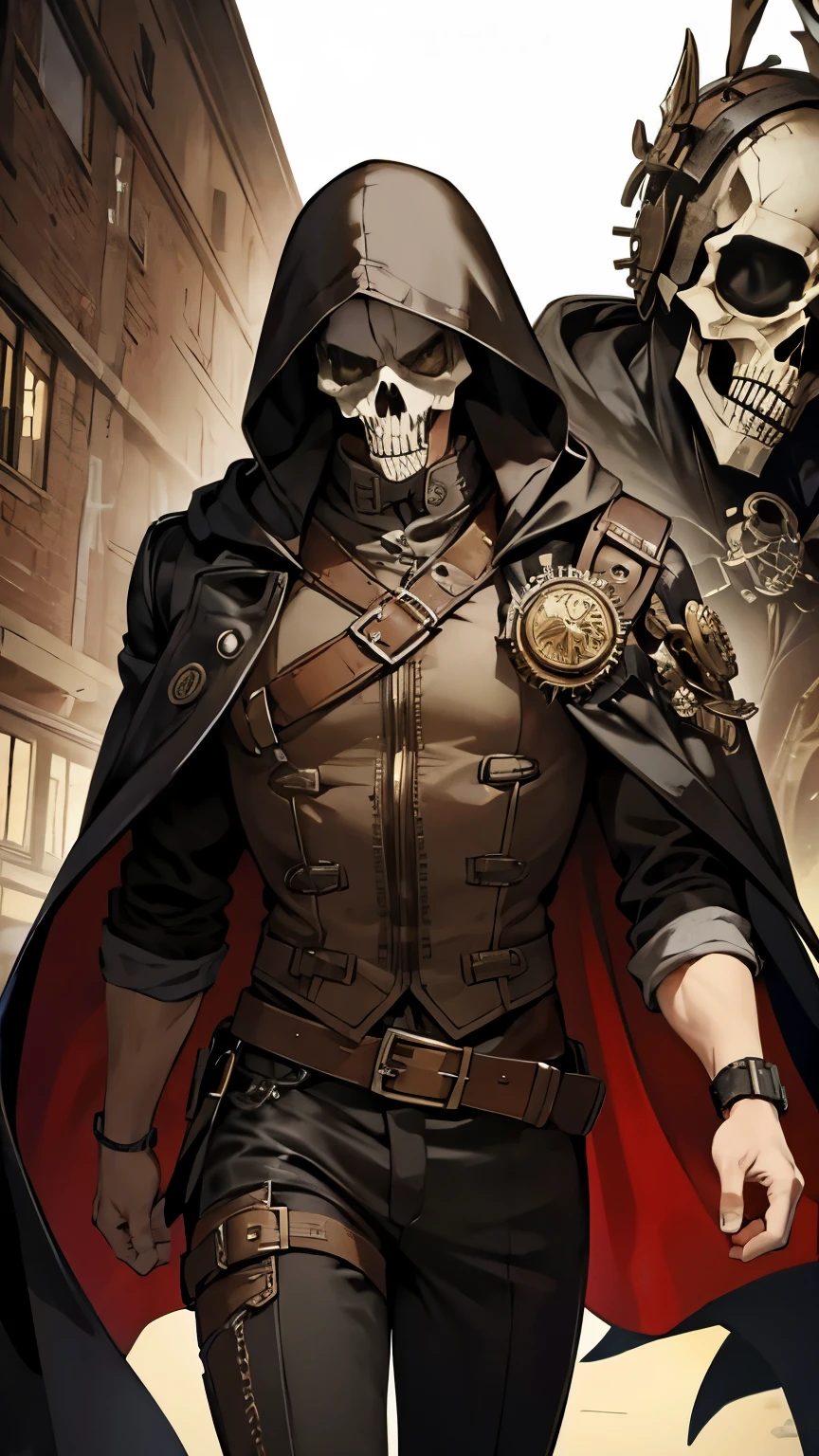 steampunk,Uplifting,male,hooded,Skull face