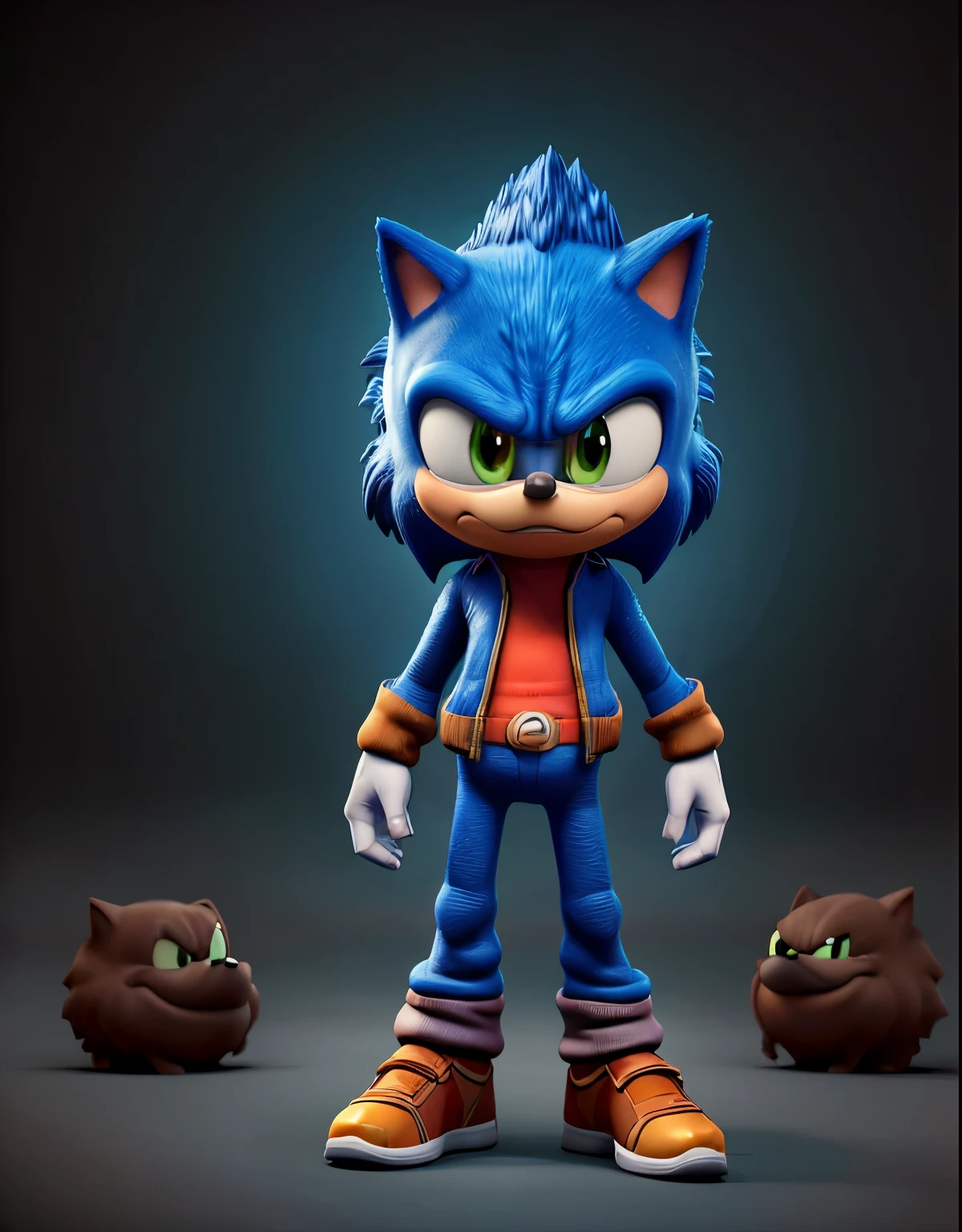 Close a powerful threat, The imposing appearance of Sonic the hedgehog, menacing stare, ricamente detalhado, Hiper realista, 3D-rendering, gloss texture obra-prima, NVIDIA, RTX, ray-traced