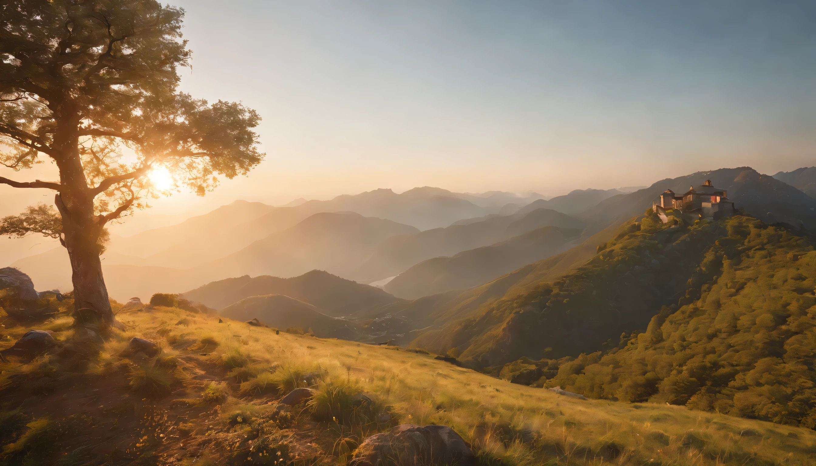 (Highly detailed CG Unity 8K wallpaper、masterpiece、highest quality、Super detailed)、(best lighting、best shadow、very delicate and beautiful)、highest quality、8K、Detailed facial depiction、masterpiece、highest quality、clear image quality、
In spring, take pictures of the beautiful sunrise from the mountaintop.