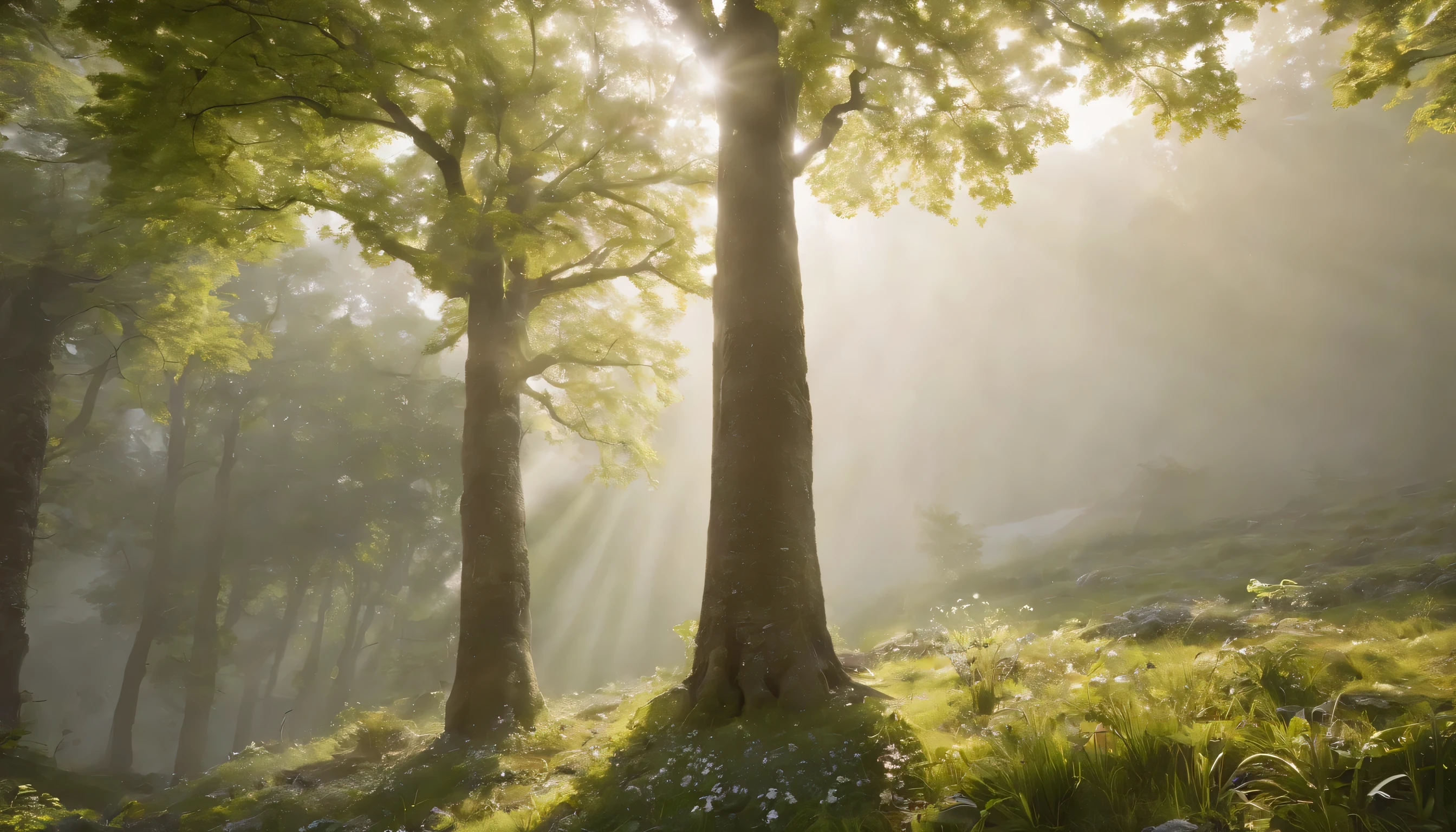 (Highly detailed CG Unity 8K wallpaper、masterpiece、highest quality、Super detailed)、(best lighting、best shadow、very delicate and beautiful)、highest quality、8K、Detailed facial depiction、masterpiece、highest quality、clear image quality、
Trees floating in the fog in a spring mountain valley々Please take a photo of