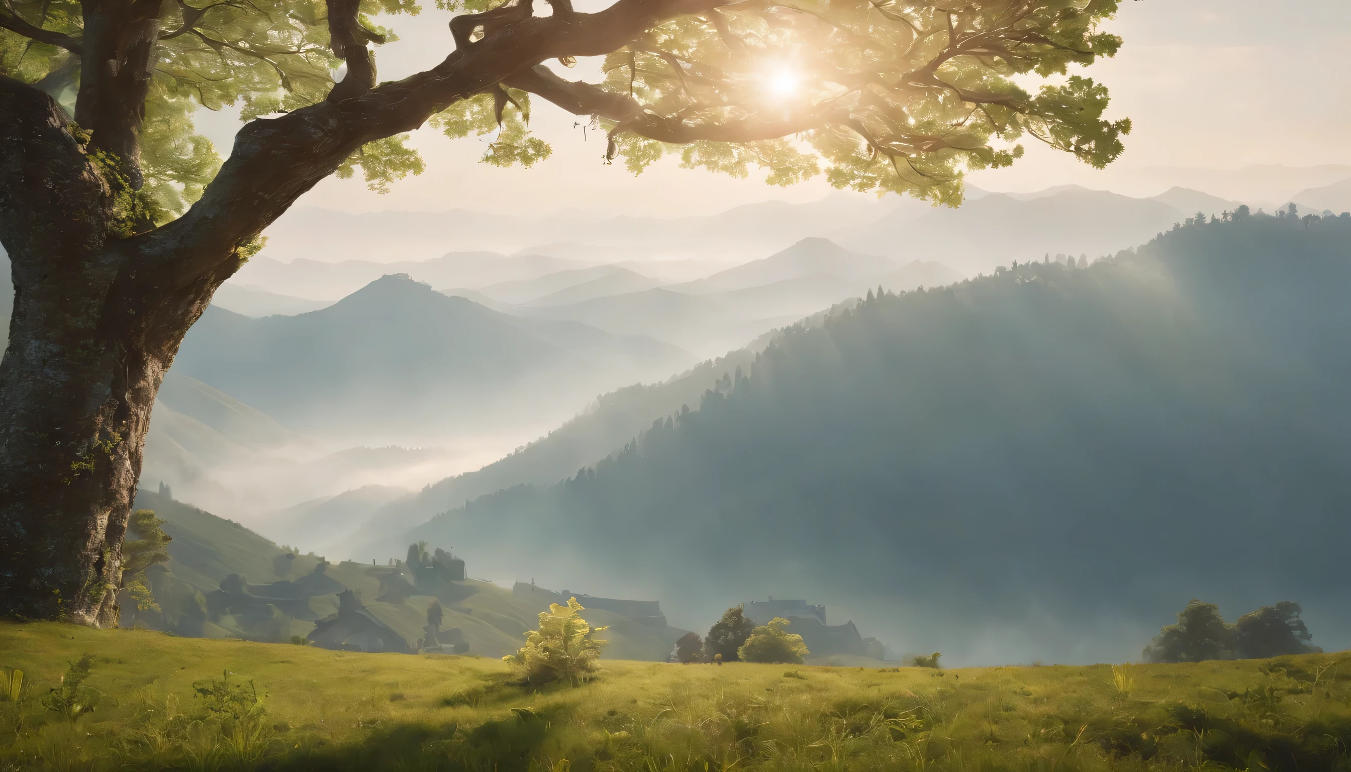 (Highly detailed CG Unity 8K wallpaper、masterpiece、highest quality、Super detailed)、(best lighting、best shadow、very delicate and beautiful)、highest quality、8K、Detailed facial depiction、masterpiece、highest quality、clear image quality、
Trees floating in the fog in a spring mountain valley々Please take a photo of