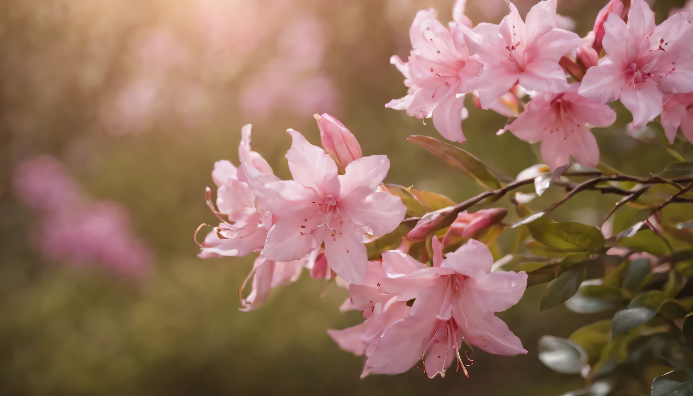 (Highly detailed CG Unity 8K wallpaper、masterpiece、highest quality、Super detailed)、(best lighting、best shadow、very delicate and beautiful)、highest quality、8K、Detailed facial depiction、masterpiece、highest quality、clear image quality、
Take photos of beautiful azalea flowers blooming in the mountain forest in spring。