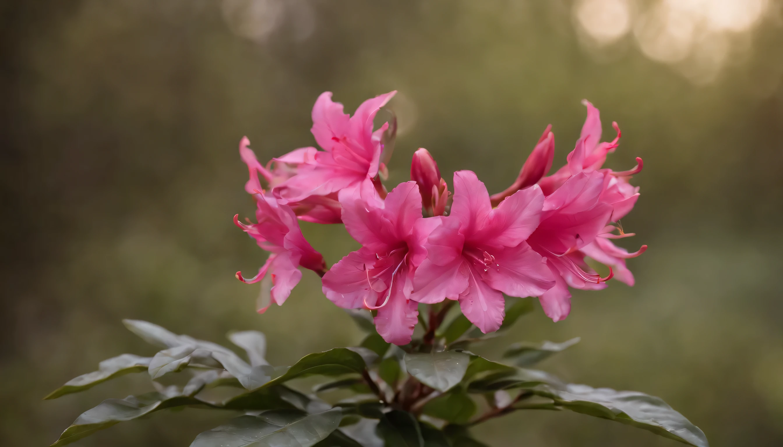 (Highly detailed CG Unity 8K wallpaper、masterpiece、highest quality、Super detailed)、(best lighting、best shadow、very delicate and beautiful)、highest quality、8K、Detailed facial depiction、masterpiece、highest quality、clear image quality、
Take photos of beautiful azalea flowers blooming in the mountain forest in spring。