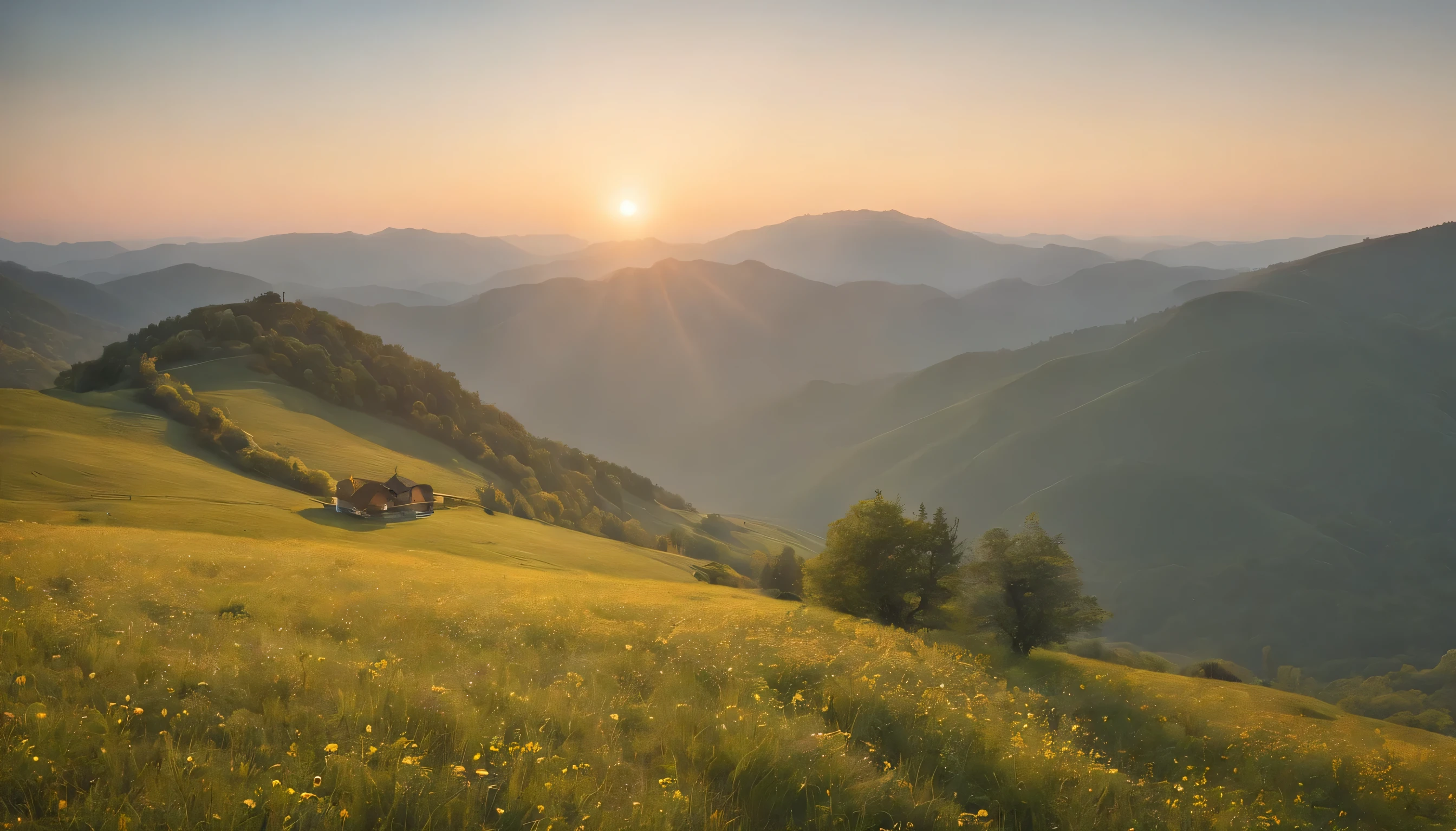 (Highly detailed CG Unity 8K wallpaper、masterpiece、highest quality、Super detailed)、(best lighting、best shadow、very delicate and beautiful)、highest quality、8K、Detailed facial depiction、masterpiece、highest quality、clear image quality、
Sunset sky seen from the top of the mountain in spring、mountain below々Let&#39;s take pictures of beautiful shadow scenery