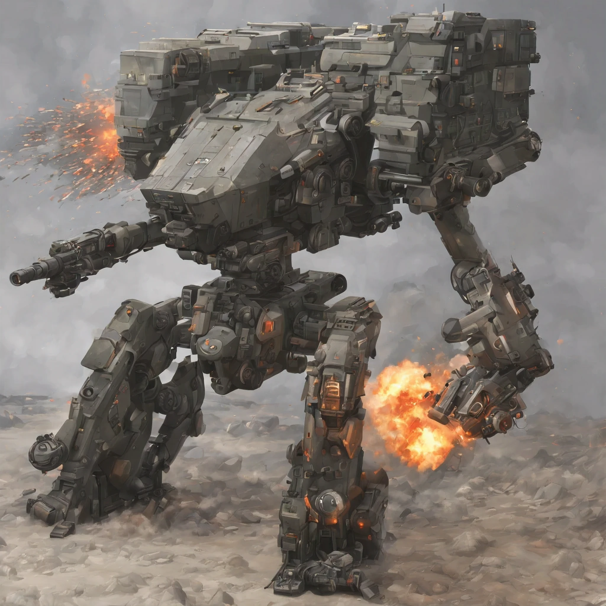 Are standing, Giant Robo, missile pod, machine gun, Huge cannon, very detailed, battlefield, fire, cigarette, explosion,