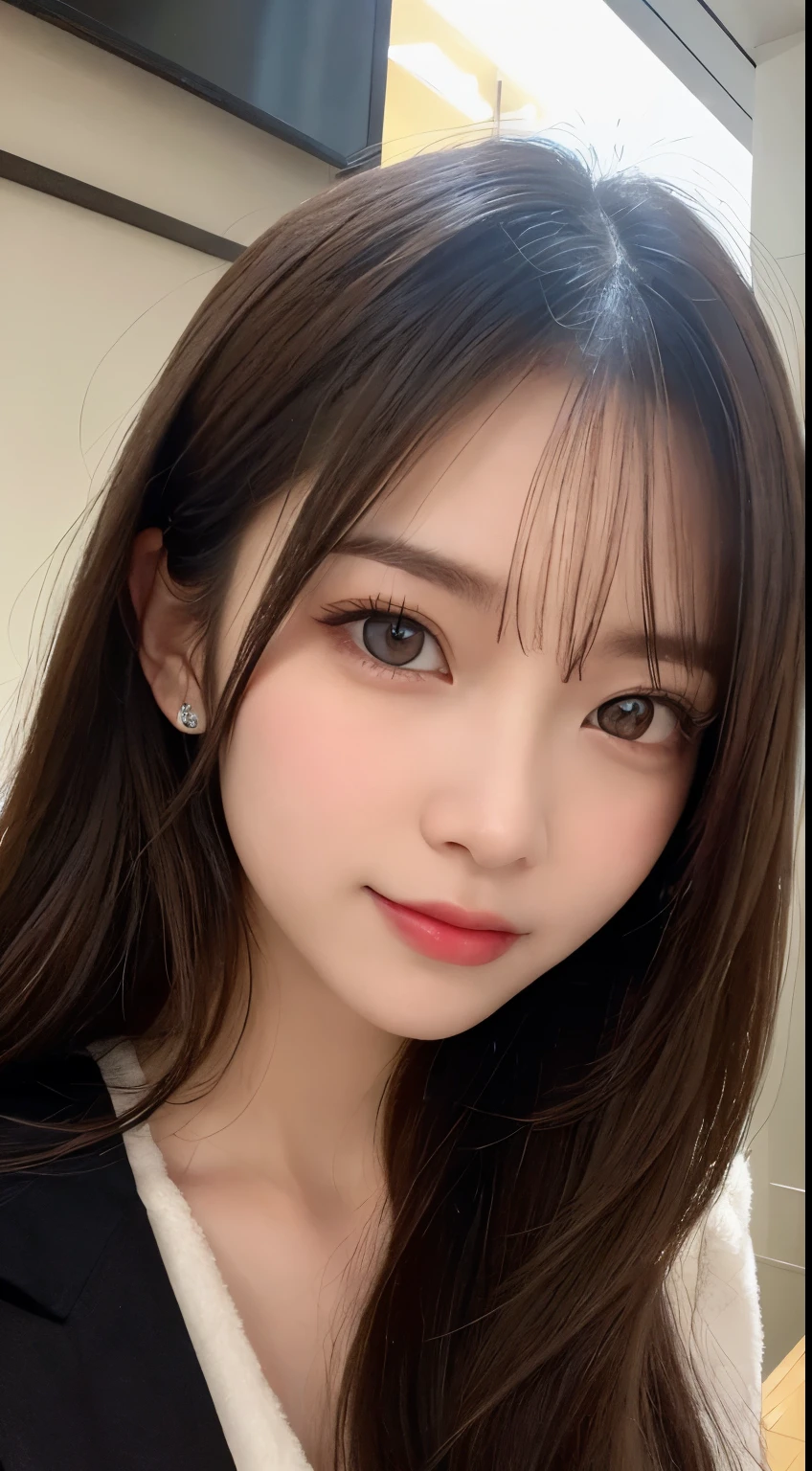table top, highest quality, shape, Super detailed, finely, High resolution, 8k wallpaper, 完璧なダイナミックな構shape, beautiful and detailed eyes, Gorgeous and stylish black fluffy latest trend Tokyo winter clothes,ランダムなcute髪,small breasts,natural color lip, bold sexy pose,smile、20 year old girl、cute、sexy shot looking at camera,Always blur the background,perfect and beautiful face,Take only the face,beautiful and detailed face、slim face and style,Big eyes、Do gal makeup,real photos、luxury brand mink coat、Move the subject to a position where the whole body can be photographed.