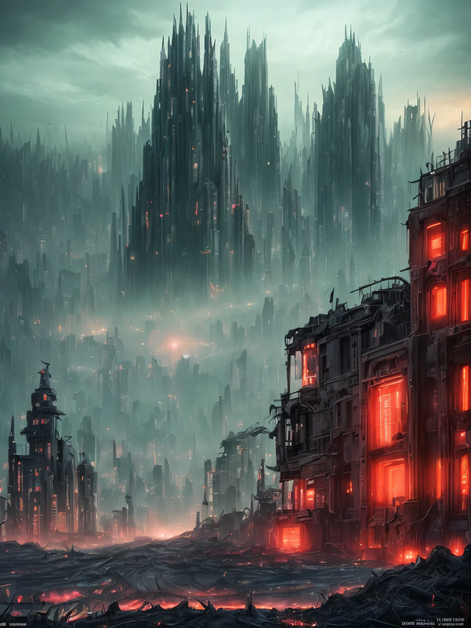 The picture depicts a surreal and futuristic landscape, with a mix of awe-inspiring beauty and horror. The sky is a deep, pulsing red, with dark clouds that seem to be alive and moving. In the distance, a massive cityscape can be seen, with towering skyscrapers, neon lights, and endless rows of buildings. The city is lit up with various colors and displays, adding to the overall feeling of awe and wonder.
However, there is also a sense of horror in the image. The buildings and structures seem to be in a state of decay and disrepair, with broken windows, missing sections, and cracked facades. The city is alive with activity, but there is a feeling of chaos and unrest, as if something has gone terribly wrong.
In the foreground, there is a massive, sentient being, with a twisted and inhuman appearance. The being is made up of wires, circuits, and mechanical parts, and it seems to be emerging from the ground, as if it's rising from the depths of the earth. Its eyes are glowing with an intense, red light, and its mouth is open, revealing rows of sharp, metallic teeth.
The background is shrouded in darkness, with only a few, dim lights visible in the distance. There is a sense of unknown and uncertainty, as if the world beyond the cityscape is vast and untamed.
The picture captures the essence of a surreal and futuristic world, with its mix of awe-inspiring beauty and horror. The image is visually stunning, and it showcases the world in a new and unusual light, with its mixture of the familiar and the unknown.
High detail RAW color art, animation, cartoon, (white topic), (intricately detailed, fine details, hyperdetailed), raytracing, subsurface scattering, ((muted colors)), diffused soft lighting, shallow depth of field, by (Oliver Wetter), by Stanley Kubrick, photographed on a Canon EOS R5, 28mm lens, F/2.8, sharp focus bokeh