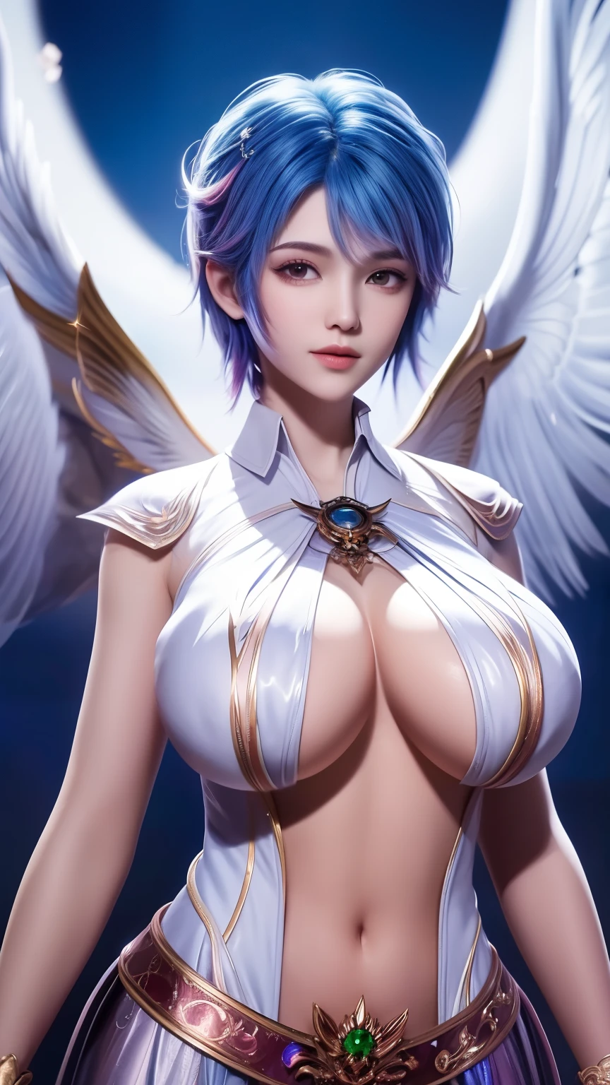 An Angel is depicted with a pale nipples and luminescent color, their skin seemingly luminescent with an otherworldly radiation. They are adorned with a pair of sparkling and beautiful wing, symbolizing their Holy nature. The scene is ethereal and enchanting, capturing the beauty and mystery of these celestial beings. Angel, pale nipples, luminescent, color, luminescent, otherworldly, radiation, sparkling, beautiful, wing, Holy, ethereal, enchanting, beauty, mystery.Upper body,whole body,huge boobs,huge breasts,Show breasts,exposing her chest,huge boobs,Show breasts,exposing her chest,huge breasts,exposing her chest,huge boobs,exposing her chest,huge ,Show breasts,exposing her chest,whole body显示,whole body显示