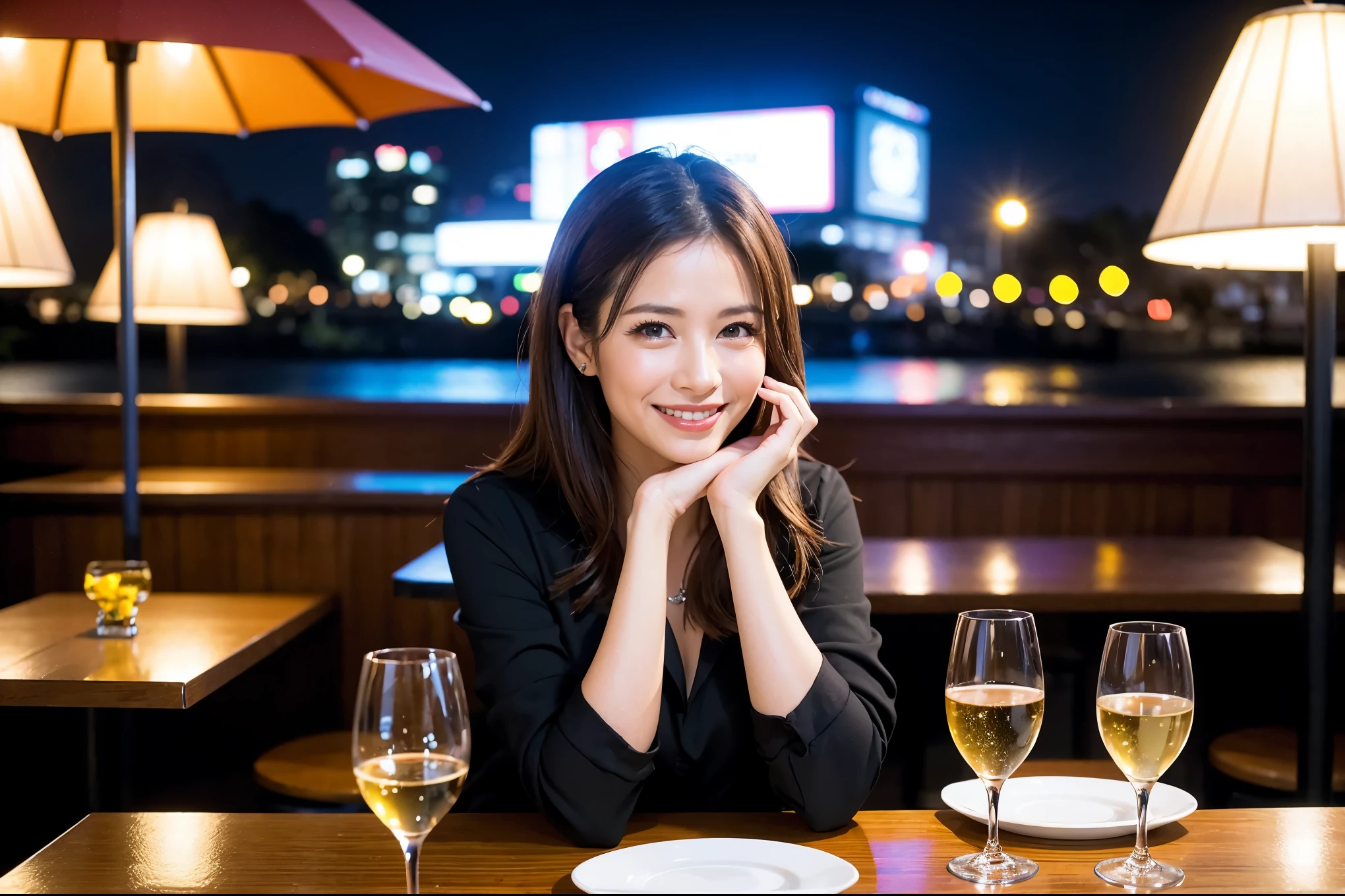 64k, UHD, highest quality, masterpiece: 1.2), (realistic, photorealistic: 1.37),やわらかなsmile、gentle expression、 Super detailed, celebration party、beauty、charm、beautiful mature woman、3 women who love wine、three men、Tokyo、Yokohama、champagne、sparkling wine、winter night、restaurantでワイン宴会、(slimな男女4名),(Wine party for 5 people)、(slimフェイス),Happy、 最高なsmile、Fox Face、Berry Short、(because I&#39;thin), (brown hair), (shortcut), long sleeve shirt、winter fashion、Columbia、Brazilian、Japanese、Dutch、German、Portuguese、Belgian、Italian、french, (gushing), (slimボティ), (brown hair), (shortcut), 端正なbeauty、cheeks blush a little, (41 years old), 38 years old, 35 years old、32 years old、 A beautiful and detailed night view spreads out outside the window........., restaurant, wine glassが座っている, At night, in a prominent place (from the Upper body) nova frog style, actress, model, Upper body, White wine, slim, wine glass, Very beautiful night view, wine glass Put in the Middle, Happy smile, (smile: 1.15), 
