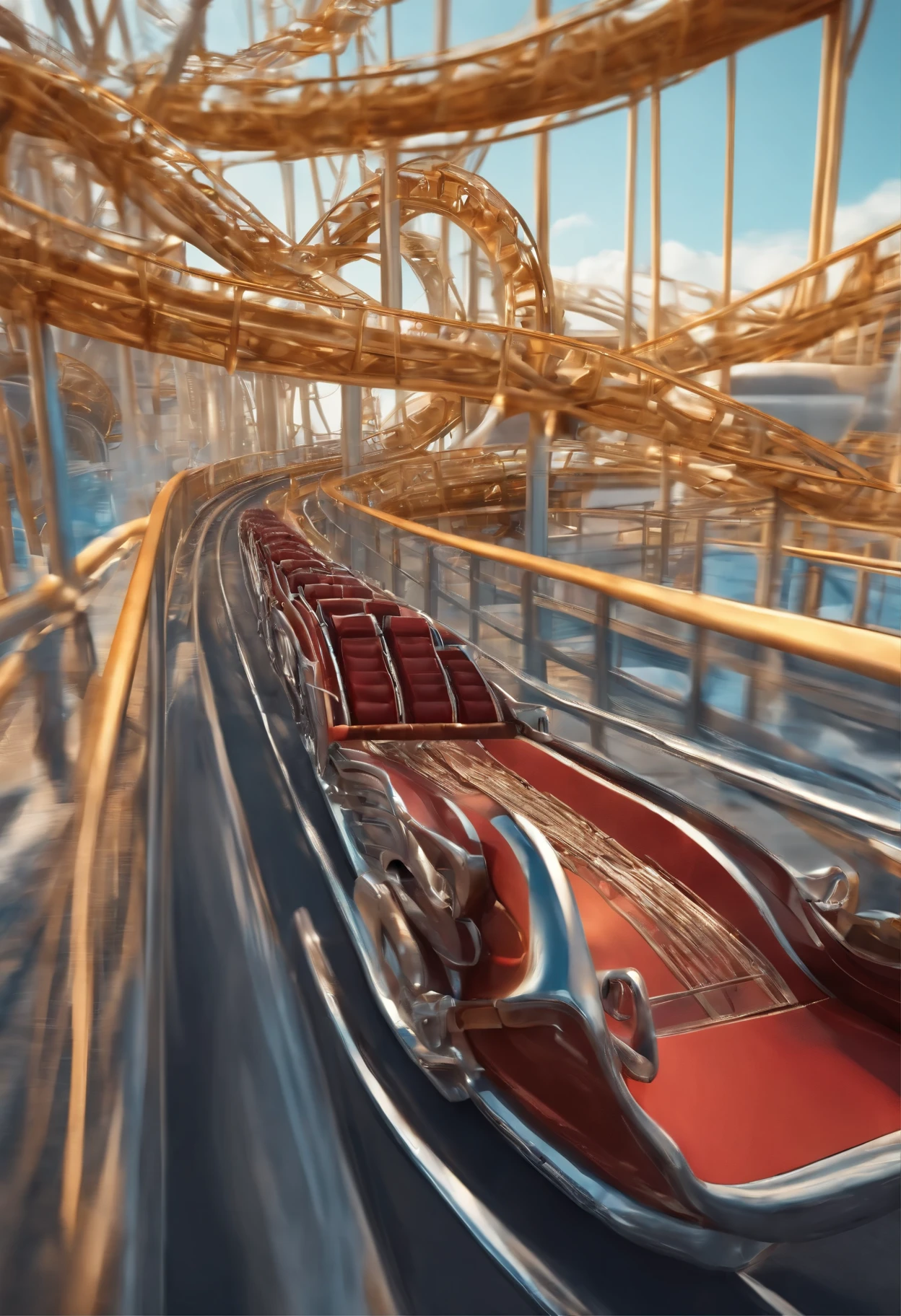 Riding on a roller coaster at an amusement park