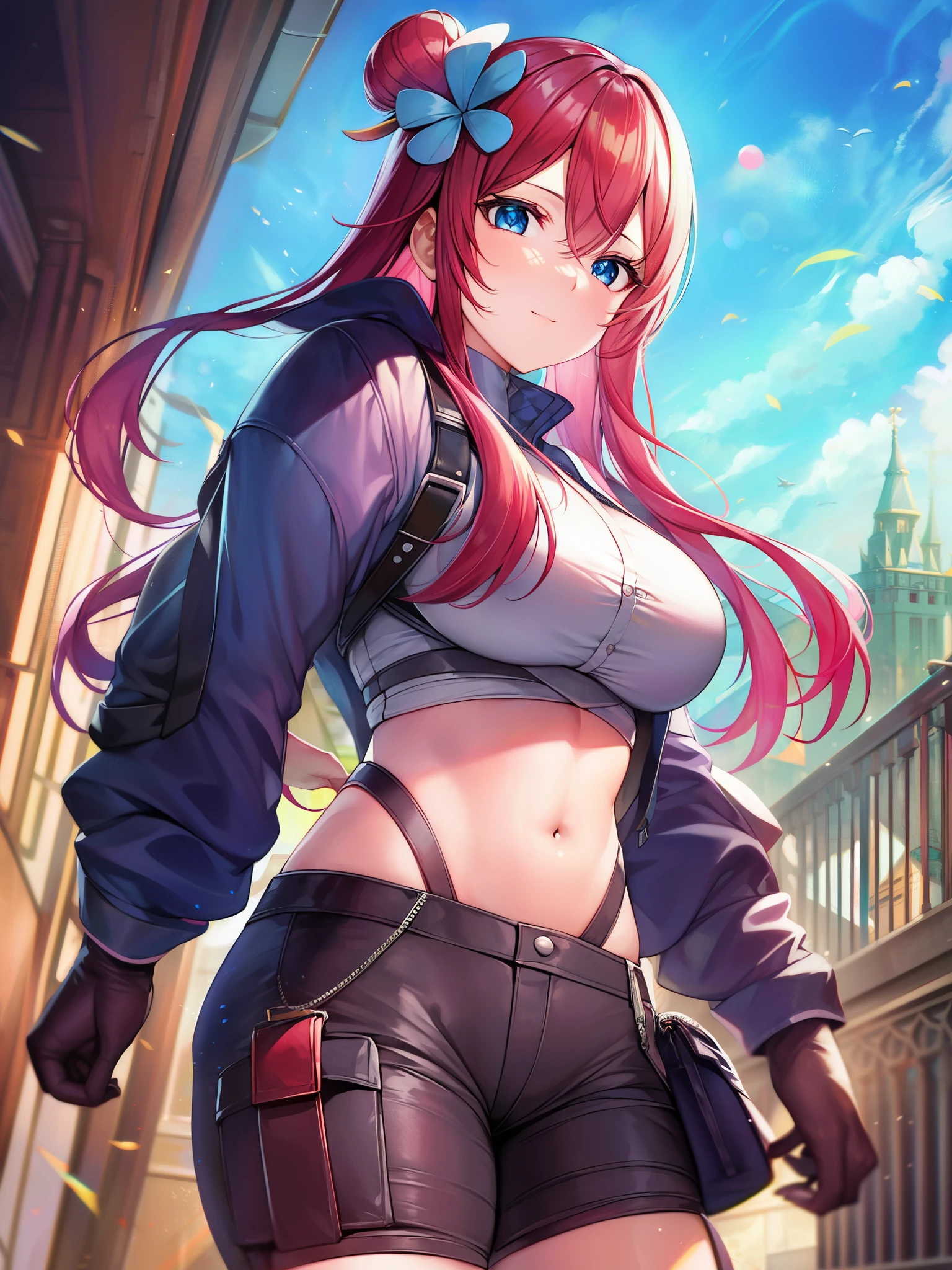 
Pokémon、Fuuro、big tits milf、big tits milf、big tits milf、Flying type gym leader、Red hair、cargo plane pilot、Swallow return、blue eyes、hair ornaments、one side up、redhead、Long-haired shorthair、side lock、BREAK blue footwear、青いgloves、青いJacket、青いshorts、boots、crop top、クロップドJacket、gloves、Jacket、belly button、belly button、shorts、shorts、thigh pouch、BREAK Viewer&#39;s perspective、Upper body、whole body、BREAK outdoors、City、null、sun、BREAK (masterpiece:1.2)、highest quality、High resolution、unity 8k wallpaper、(An illustration:0.8)、(beautiful detailed eyes:1.6)、highly detailed face、perfect lighting、Highly detailed CG、(perfect hands、perfect anatomy)、