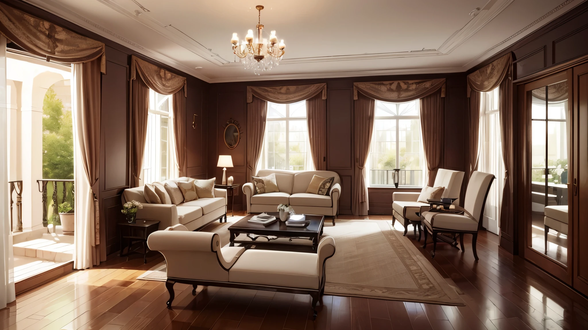 You are a famous interior designer、You have been asked to create a 3D image of a modern large room. Create a harmonious environment with modern and minimalist furniture. Including garden interior.