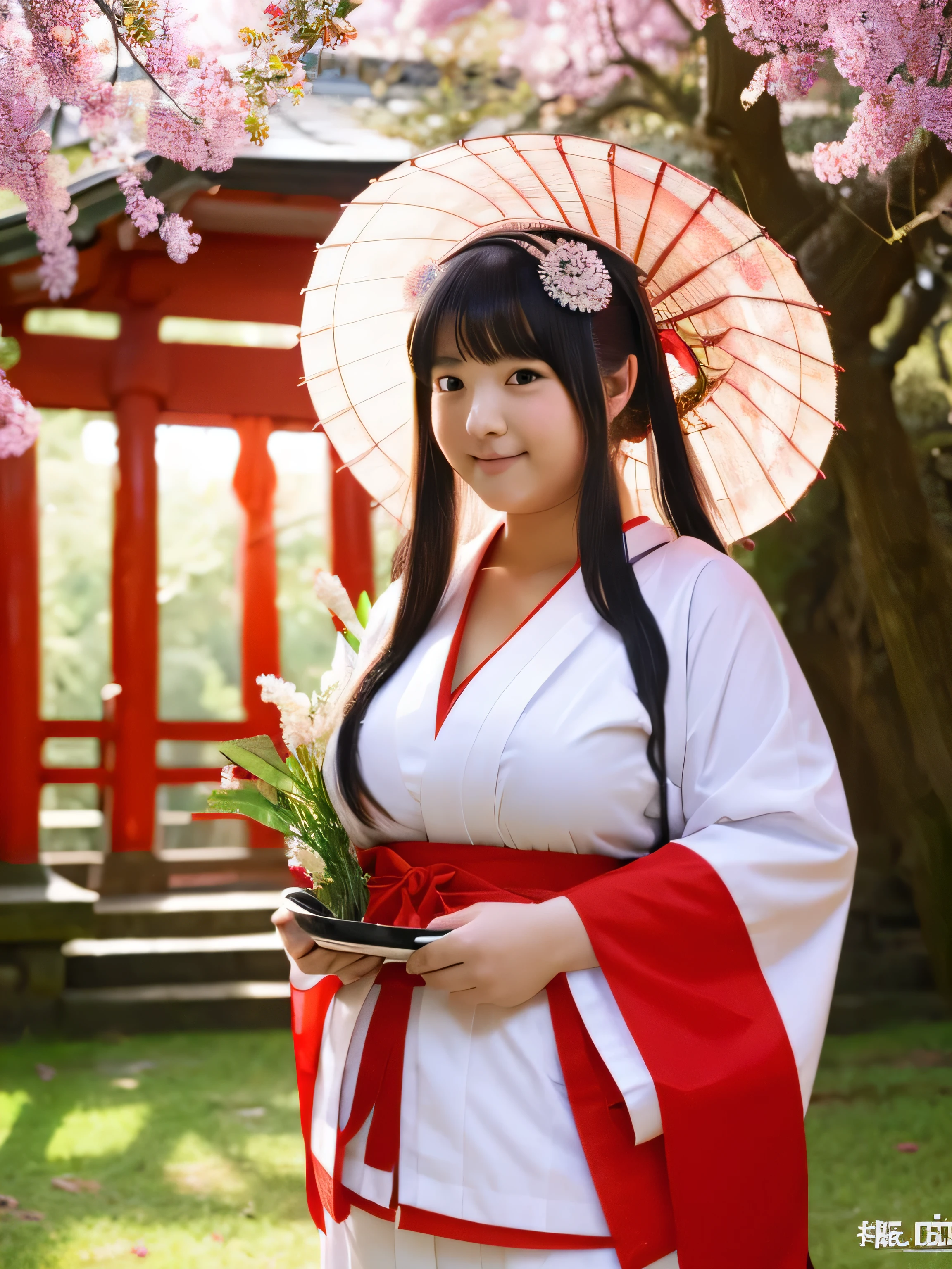 (1 female breast、Overweight、extremely fat、Chubby、japanese shrine maiden costume、4K、High resolution、masterpiece、highest quality