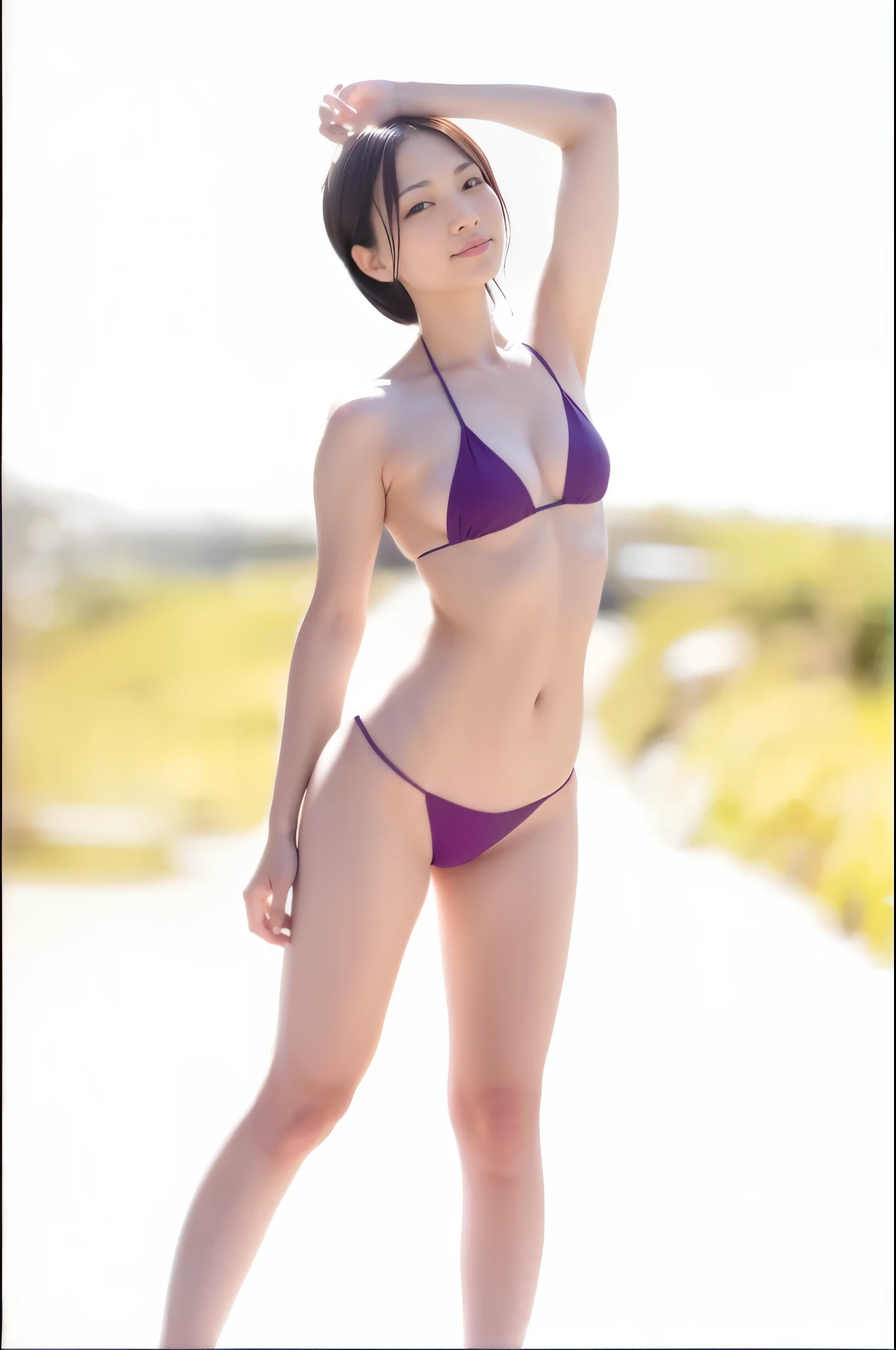 arafed asian woman in a purple bikini posing for a picture, mayuri shiina, young skinny gravure idol, ayami kojima amano, young sensual gravure idol, young pretty gravure idol, deayami kojima, ai yazawa, sophisticated gravure idol, young gravure idol, japanese model, realistic young gravure idol, yasumoto oka