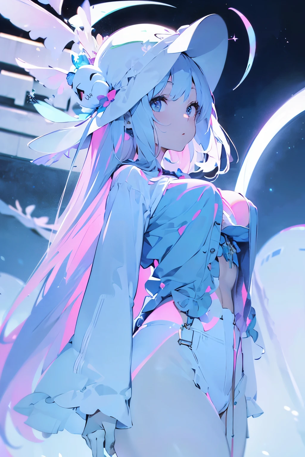 ((highest quality, 8K, masterpiece :1.3)), whole body, slim face, Beautiful woman, super detailed face, fine eyes, blur background, slim face, skeleton, moon, night