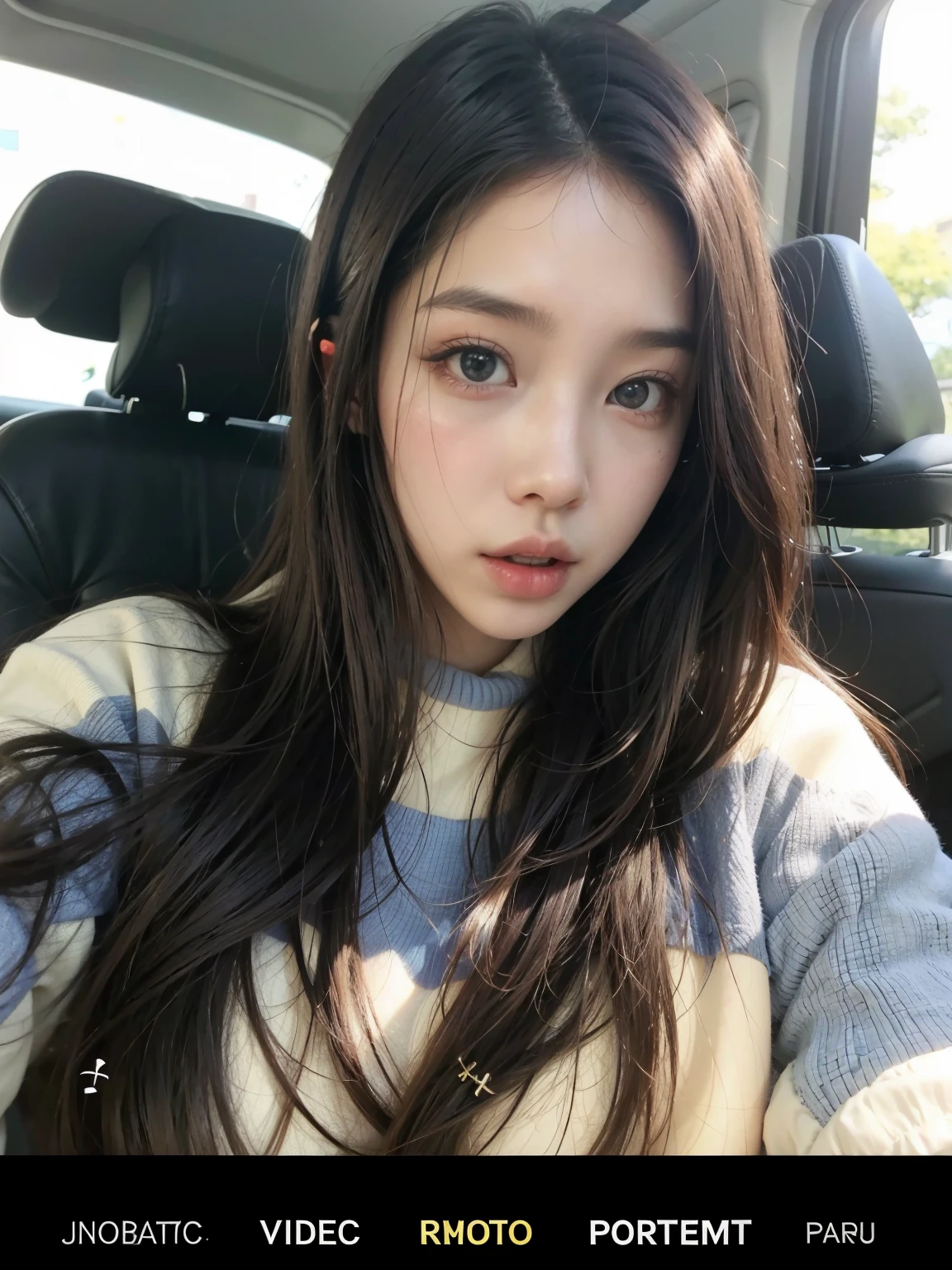 a closeup of a woman in a car with a camera, ulzzang, jennie rosa negro, Jinyoung Shin, pale korean adorable face, hermosa joven coreana, jaeyeon nam, heonhwa choe, muchacha coreana, hermosa mujer surcoreana, hermosa joven coreana, lee ji - eun, lee ji-eun, gongbi, cristal, imagen filtrada