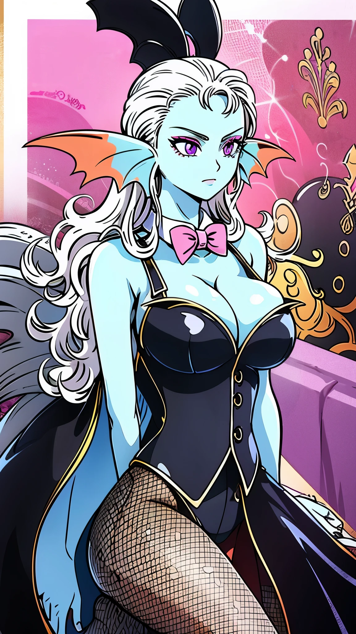 8K,high quality,married woman,beautiful,bright,eye highlights,sexy,erotic,beautiful line drawing,light blue skin,blue and orange gradient ear fins,bunny girl,bunny suit,net leg tights,big tits,big tits,big tits,hanging tits,light blue skin,white hair,purple eyes,glossyskin,shiny body,black dust bunny suit,pink background,heart mark on background,black dust bunny suit,pink background,sexy bondage outfit,blue skin,simple background,