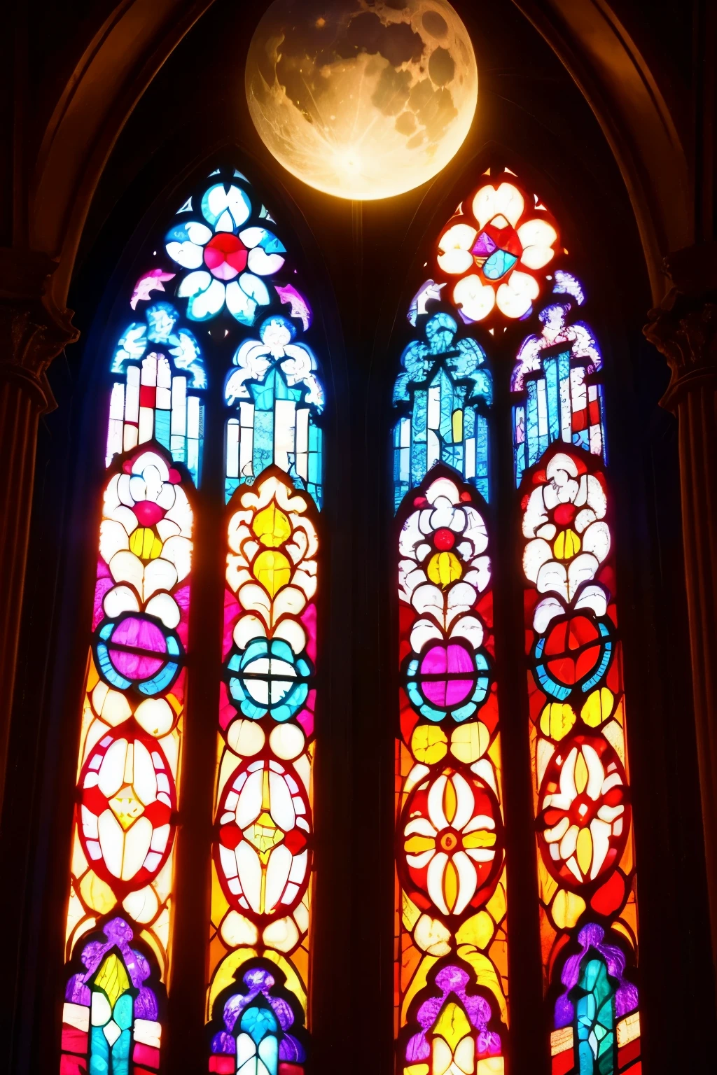 Stained glass with moon motif fine details Colorful in the light