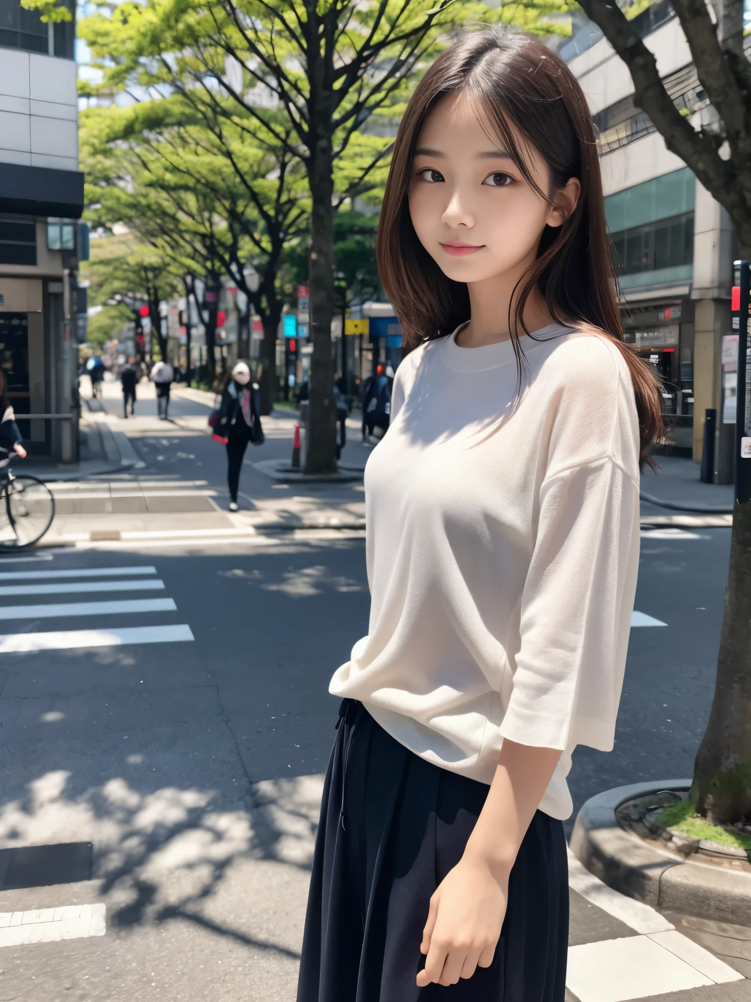 Photoreal, 8K full-length portrait, Beautiful woman, attractive look, Clear system, 16 years old, Tokyo, spring, Shibuya in the background