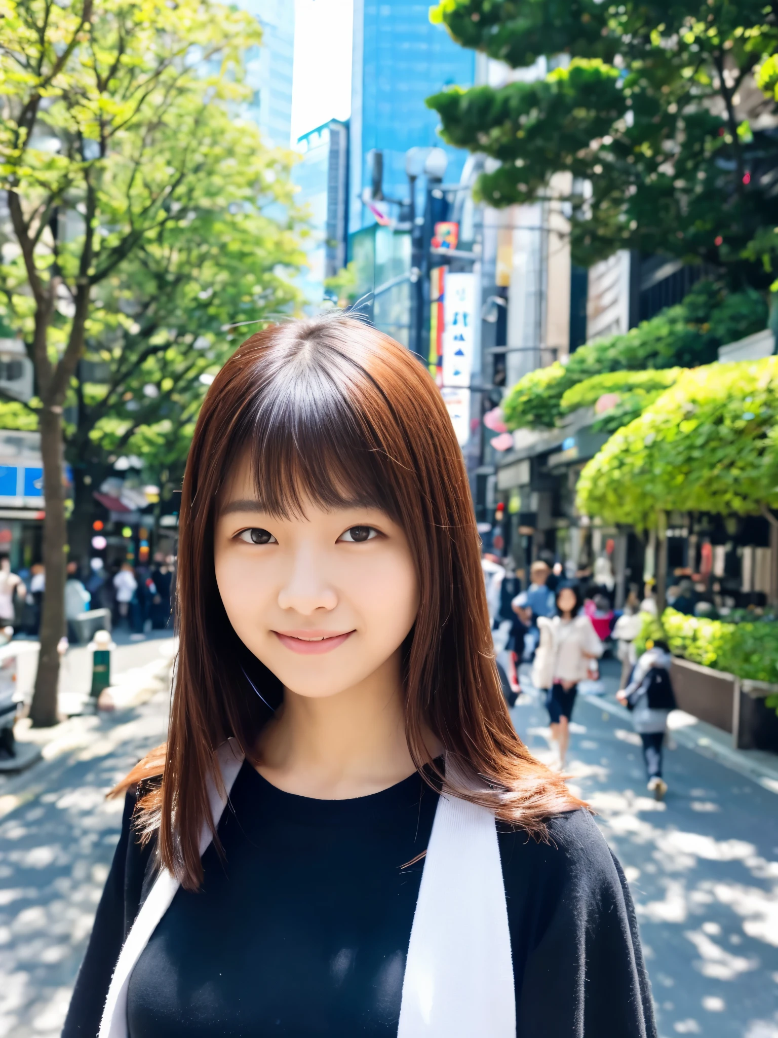 Photoreal, 8K full-length portrait, Beautiful woman, attractive look, Clear system, 16 years old, Tokyo, spring, Shibuya in the background