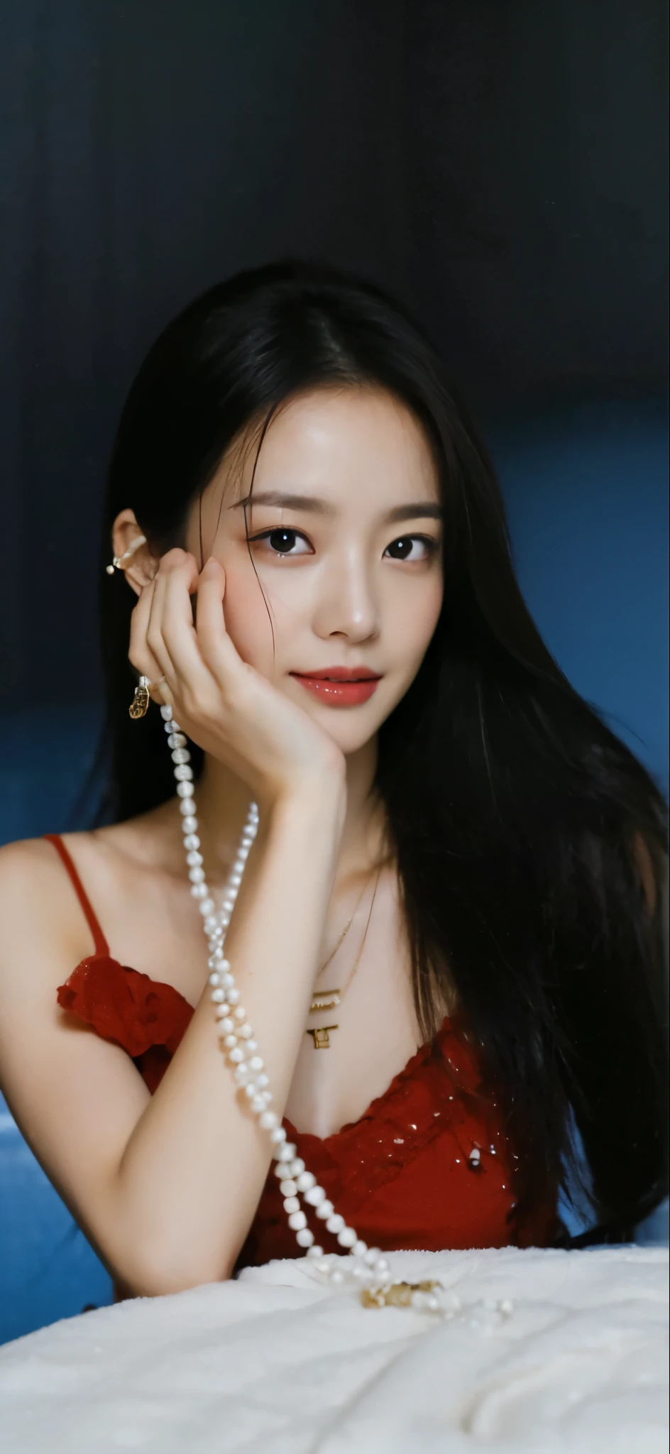((Masterpiece, Top image quality, high resolution、alone、shiny skin))(on the table, best quality, actual, super detailed, meticulous, high resolution, 8k wallpaper), Close-up portrait of a beautiful woman, Chariada, smiling, light brown messy hair, Perfect dynamic composition, 美丽meticulous的眼睛, Just like the cover of a fashion magazine, on campus,wearing gold glasses