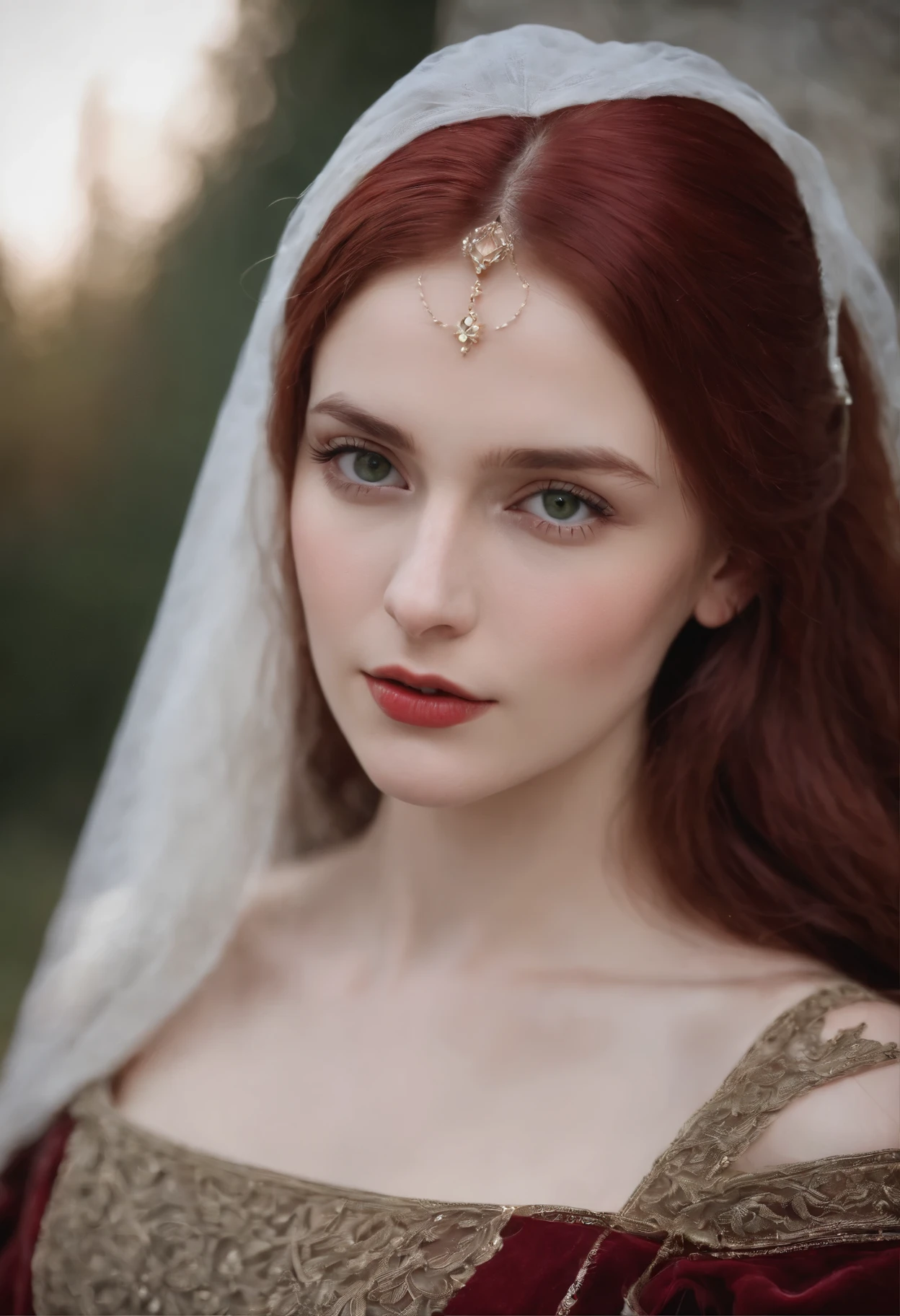 (((a deep reddish wound crosses her left cheek))) fair complexion, woman around 19 years old, natural white hair, distinctive green eyes, wearing kohl, slender and graceful, beautiful, candlelight in a medieval setting, ultra sharp focus, realistic shot, medieval female clothes, tetradic colors (scar:1.4)