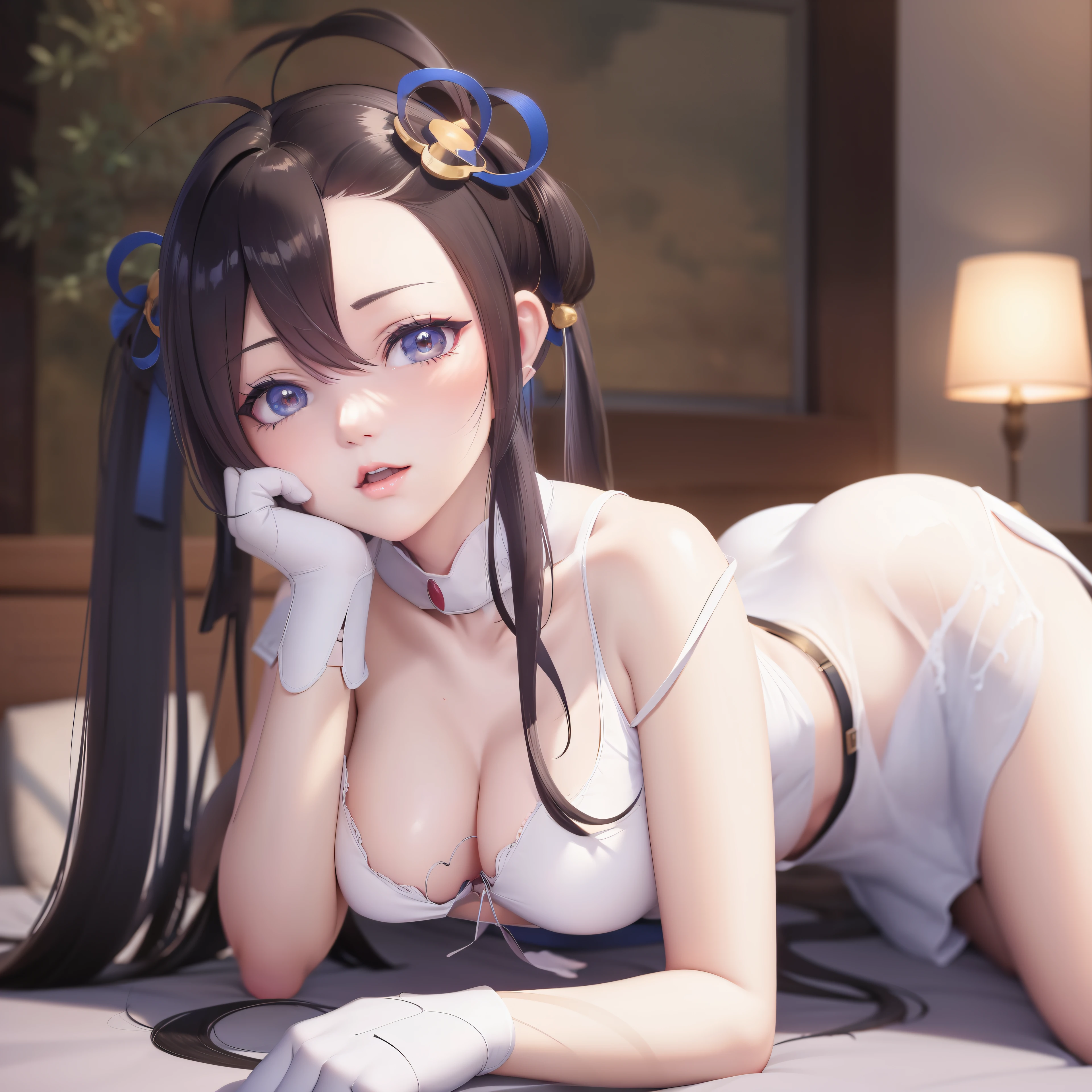 anime girl laying on a bed with her hands on her head, seductive anime girl, smooth anime cg art, beautiful anime girl, attractive anime girl, pretty anime girl, beautiful anime woman, anime moe artstyle, beautiful alluring anime woman, cute anime girl, digital anime art, anime girl, [ 4 k digital art ]!!, cute anime waifu in a nice dress