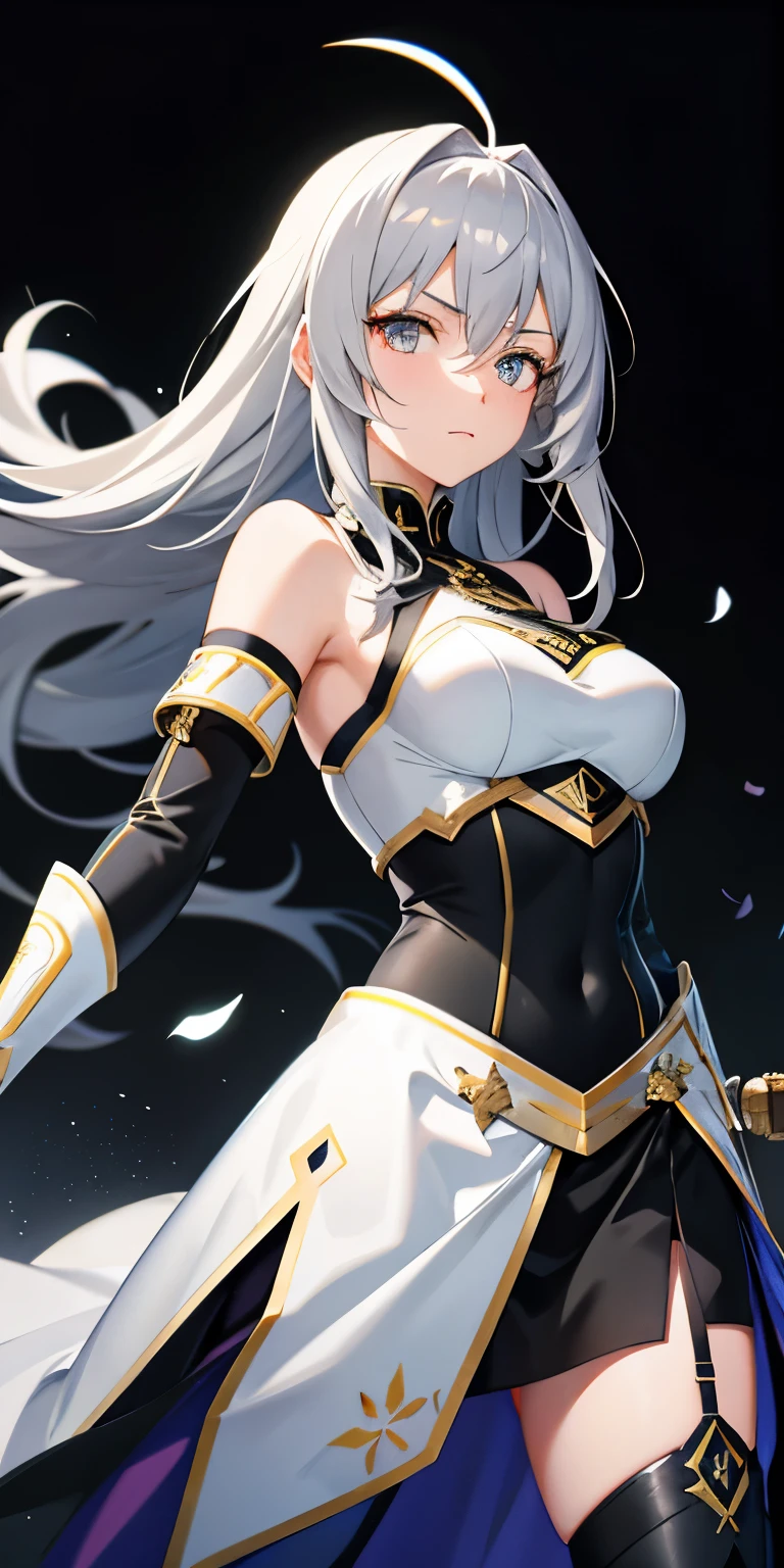 girl gray hair knight prepare a sword glare