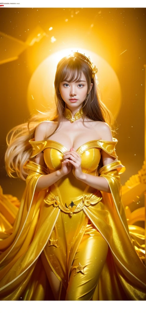 1girl in、NSFW、cute little、top-quality、masterpiece、超A high resolution、(Photorealsitic:1.4)、Raw photo、(Face of 15 year old beautiful girl)、Straight long hair、glowy skin、Dramatic Writing、(Golden see-through leotard)、(Golden transparent fluttering robe)、(Golden Buddha Statue)、(Golden Guanyin Bodhisattva Statue)、(((Golden Very Small Tiara)))、(Pray)(Standing whole body)、((delicate finger、Delicate hand))、(delicate paws)、(large full breasts、Clean raised bust)、(Slender big)(Slim with small face)、(Rocket Tits)、((Golden garter stockings))、((Golden Ancient Temple Wall))、(Blur the background)、(One boob is visible、large areola is visible、 Nipple stand)、(Woman Praying)、(Pray with Your Hands Together)、Full body、standingn、Pray with Your Hands Together、