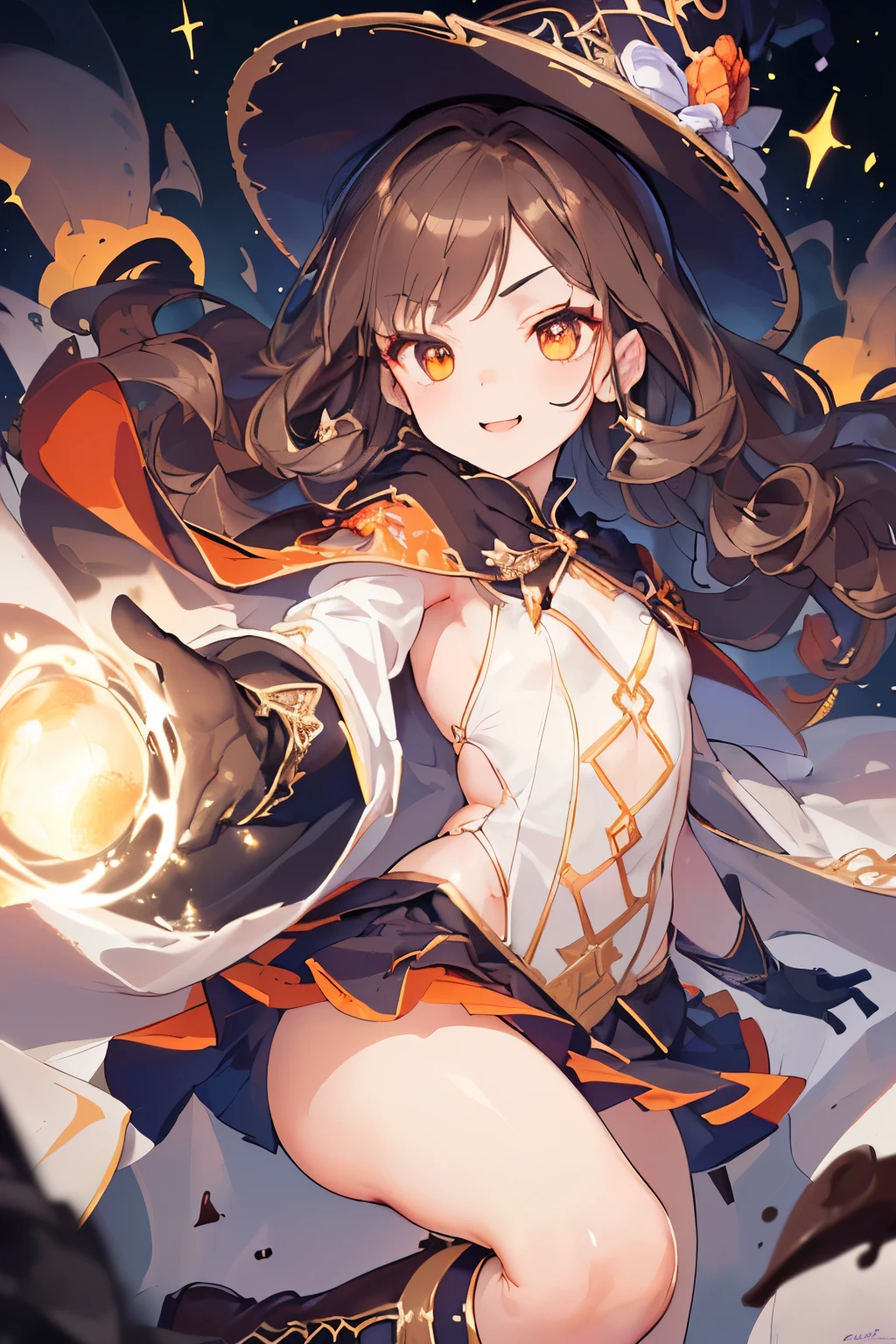 (((1girl))), ((best quality)), ((masterpiece)), ((ultra-detailed)), (illustration), (detailed light), (an extremely delicate and beautiful), (beautiful detailed eyes), (sunlight), ((extremely light)), ((extremely clothes)), (((hyper detail))),(((((front lighting))))),(((((front light))))),
((((quite adorable Novice Warock's robe with a brief skirt and magical hat)))), (((Novice Warock))),
,
(((wavy long hair))), ((((dark brown hair)))), (((long hair))),
(((dark orange eyes))),
((((whole body)))), aged 5 to 8, ((((())))), ((((very adorable young girl)))),
((condescending expression)), ((mischievous smile with sexual satisfaction)), (((extra adorable))), (((((extra slender shape))))),
(((((extremely beautiful detailed face))))),
(((dynamically attacking enemies by a spell of Chocolate))), (((elegant magic boots))),
(Dutch angle), (((elegant magic gloves))), ((transparent magical underskirt)), (a little bit exposed adorable magical panties)
