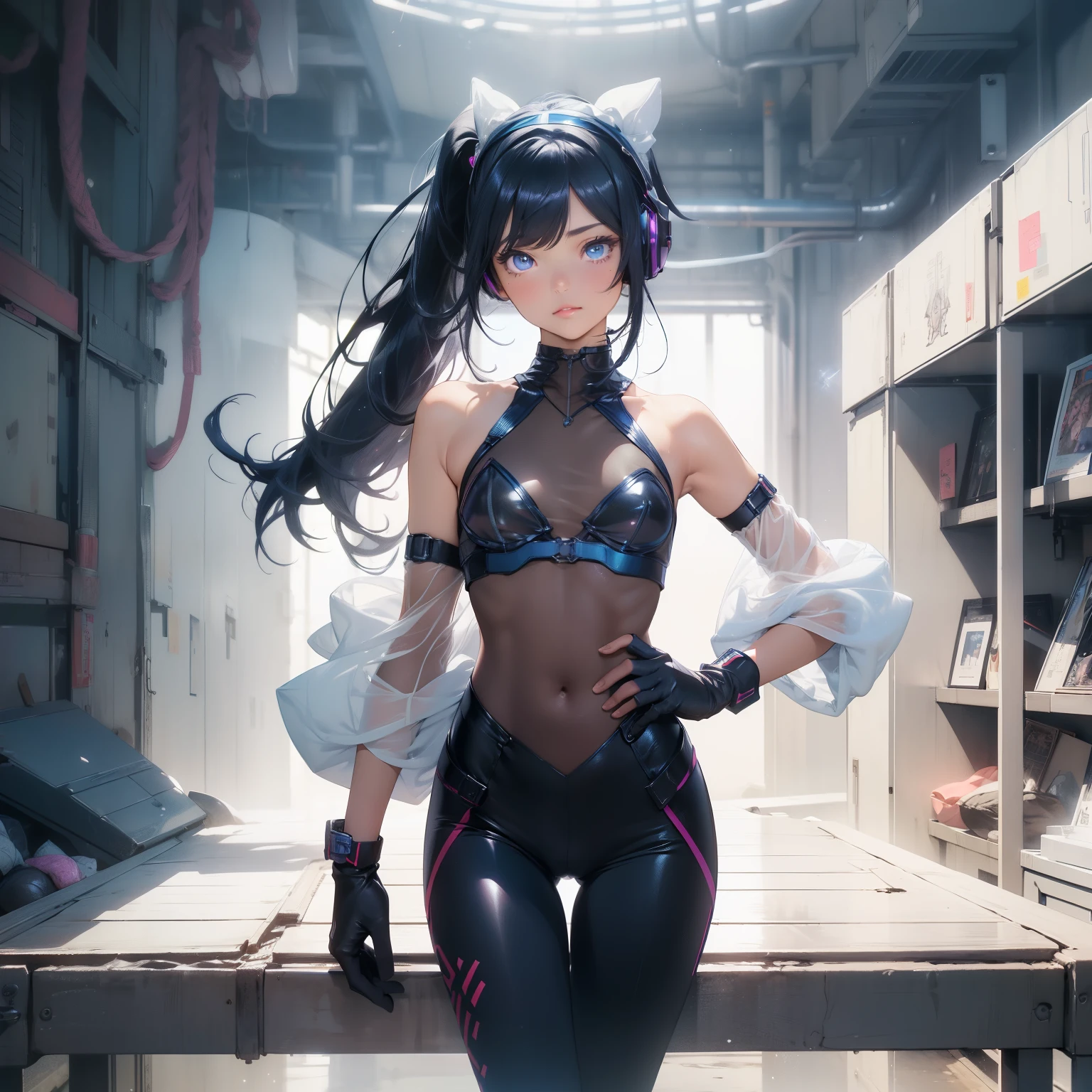 1 , high resolution, breastsout, 独奏, longye hair, gazing at viewer, bunny girl, dark skin,