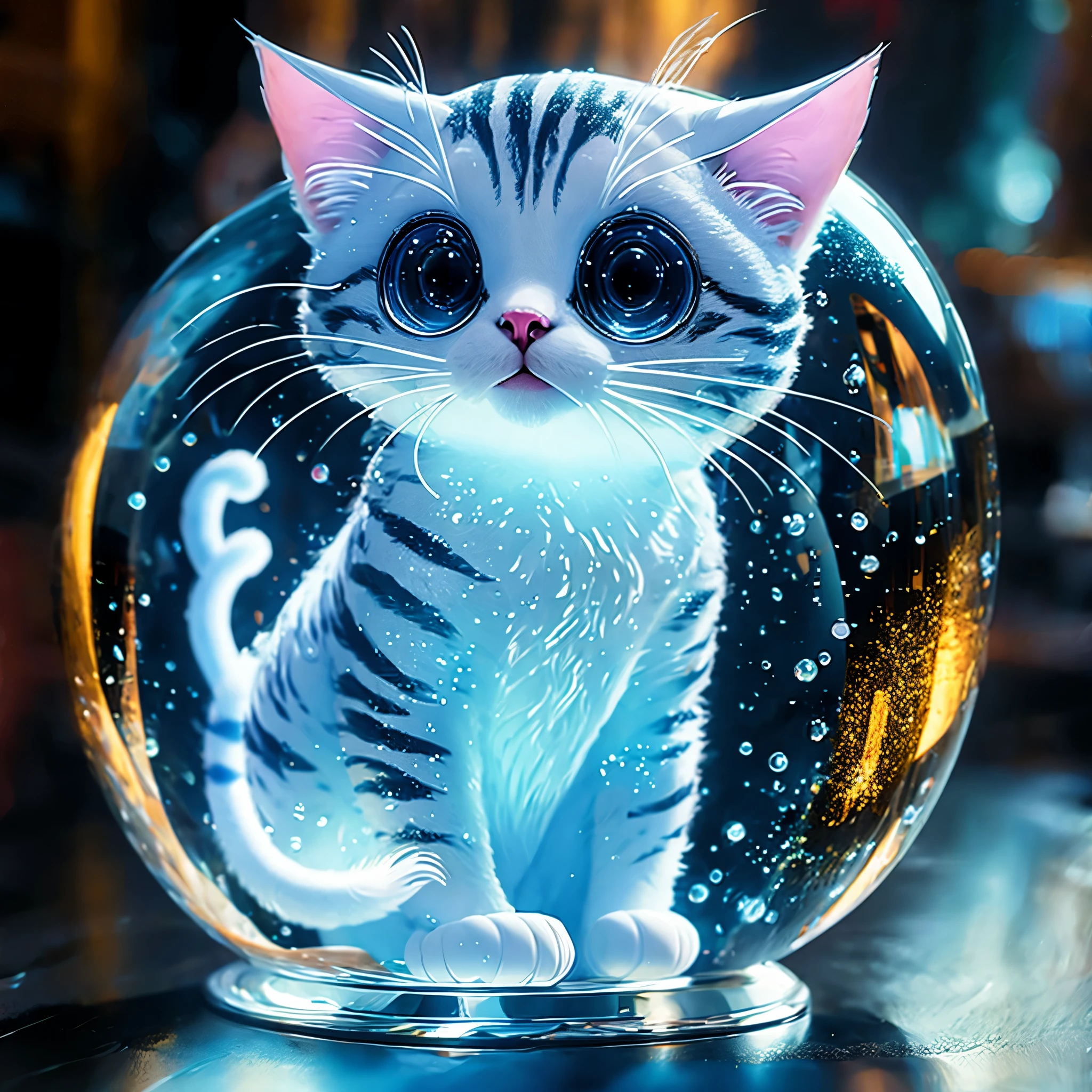 Jelly formed cat，Dreamy elements（（（masterpiece）））， （（best quality））， （（intricate details））（8k）
