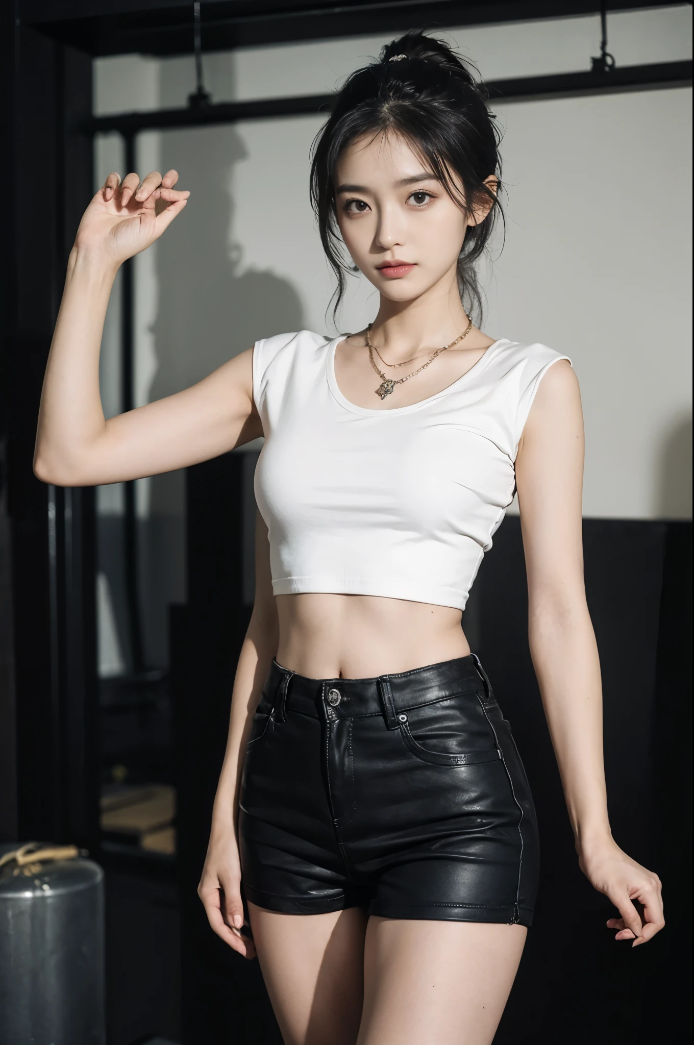 (masterpiece), highest quality, Girl sitting by the window, Emotional, emo girl,Sad girl, redhead,cute, quick wit, close,short hair, blue eyes, black clothes, sensual, (shining eyes), aesthetics,style, stylish, earrings, cheerfulness,Naughty, Naughty, smug, Excellent, Ear Nipple Ring, the wallpaper, 4K, wall, nice, bad, cropped shirt, defined abdomen, sexy, belt, Black pantsuit, comfortable,
Break she uses a sleeveless shirt, She wears a cropped white shirt, She wears a necklace, she has a tattoo on her arm, she has tattoos on her abdomen, she was wearing black pants