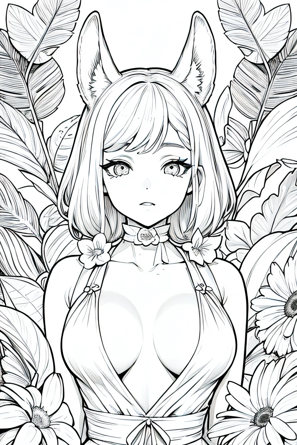obra maestra, superlativo, Hermosa,joven con orejas de conejo, Femenino , NSFW, Sexy , lenceria, cabejjo corto, fondo blanco, monochrome, Dibujo lineal, ((bosquejo)), asustadizo, ojos blancos ((( manos perfectas)))