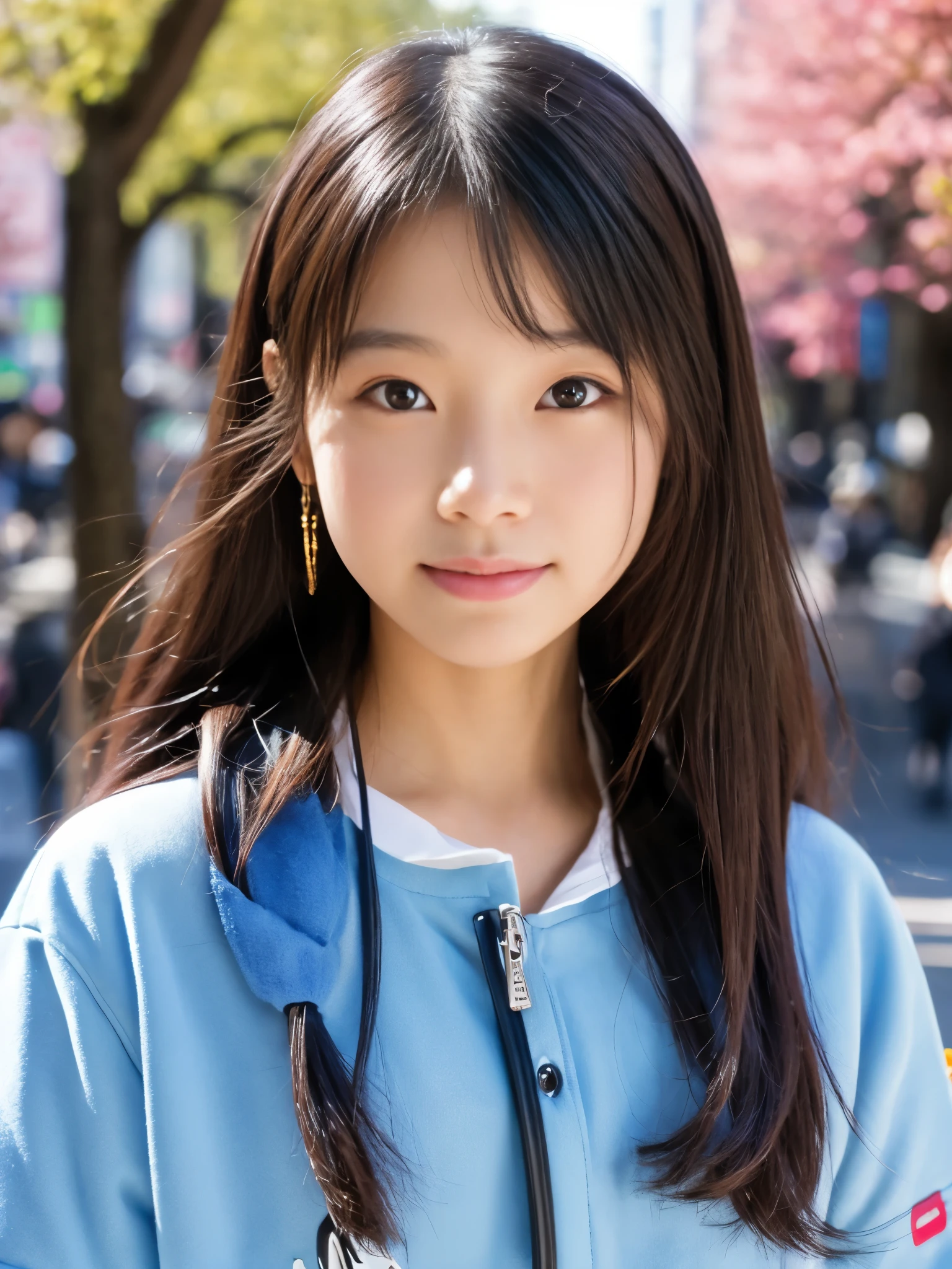 Photoreal, 8K full-length portrait, Beautiful woman, attractive look, Clear system, , Tokyo, 2024, spring, Shibuya in the background