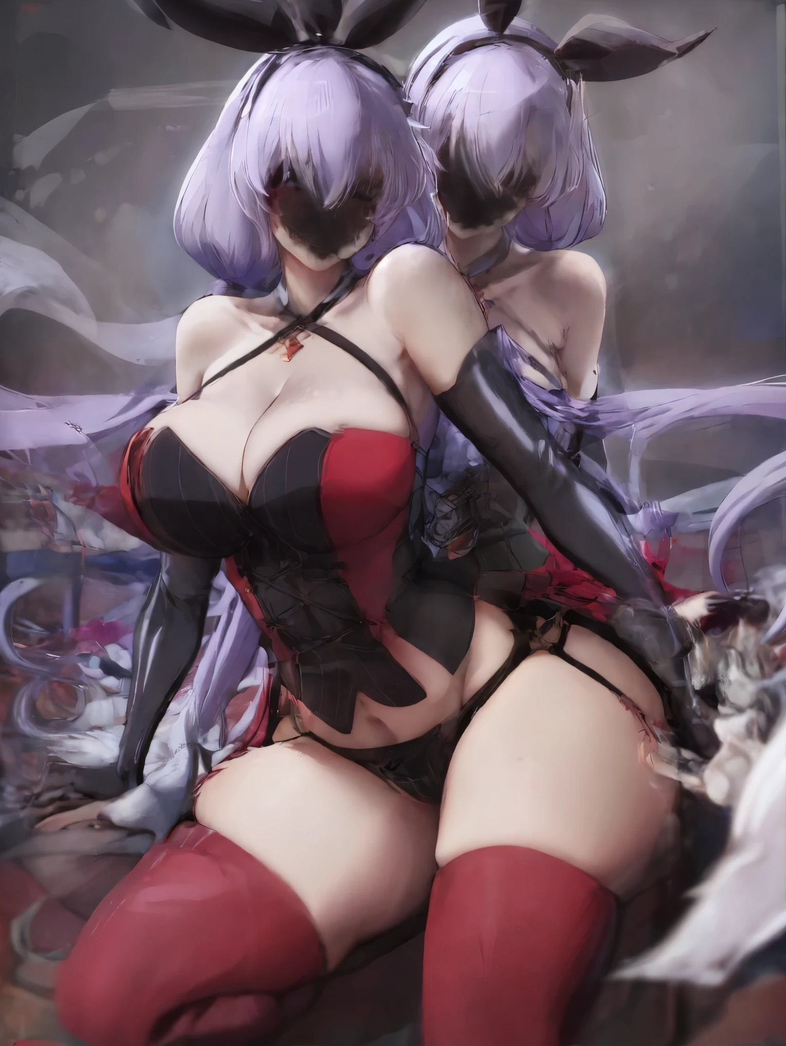 anime_Nanase_Karin_ownwaifu, .ownwaifu.com, anonymous, anonymous female,  cabelos longos, Caudas duplas, seios grandes, cabelo roxo, low Caudas duplas, clavicle, very cabelos longos, clivagem, vestir, elarco Luvas, Luvas, bare shoulders, halterneck, jewelry, fita, faixa de cabelo, black Luvas, coxas, hair fita, arco, cabresto cruzado, red vestir, Gargantilha, Visualizador voltado.