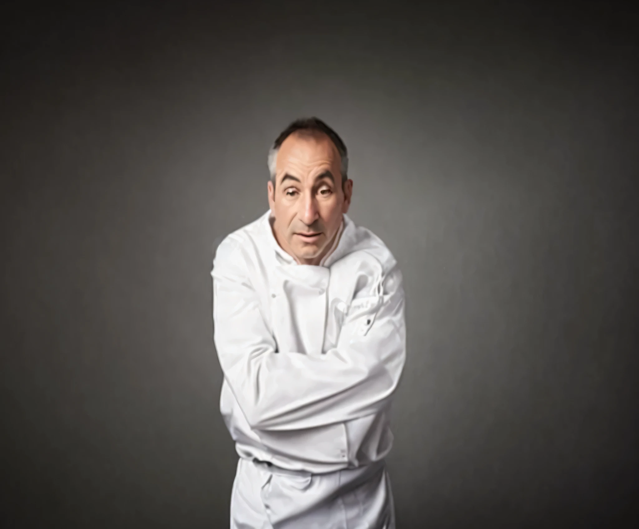 arafed man in white shirt posing with arms crossed, big butcher posing frighteningly, Fotografia de estrela Michelin, by Étienne Delessert, chef feliz, por Daniel Gelon, threatening!!!, melhor chef, Direction: Fabien Charuau, culinary art photography, epic portrait of threatening, Expressivo!!!!!, fotografia de retrato, threatening!, audaz!!!