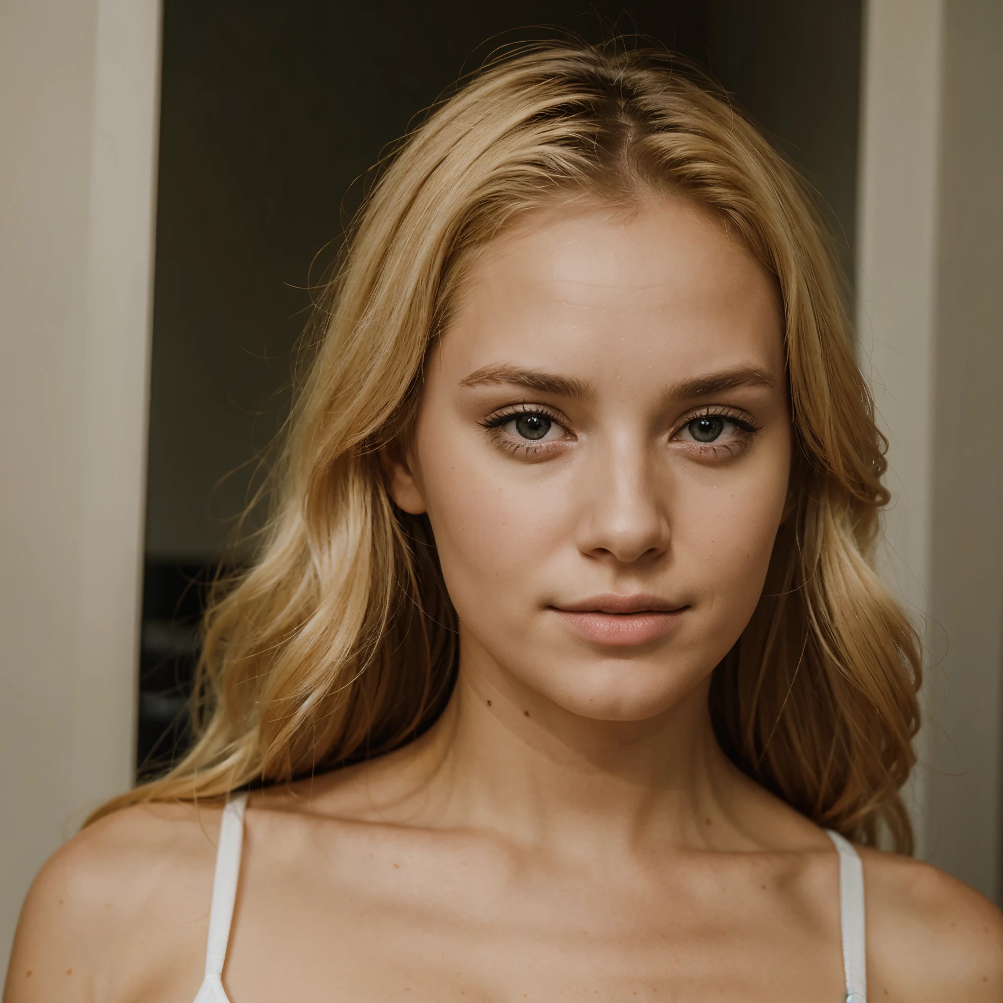 Portrait of a blonde 30 year old woman