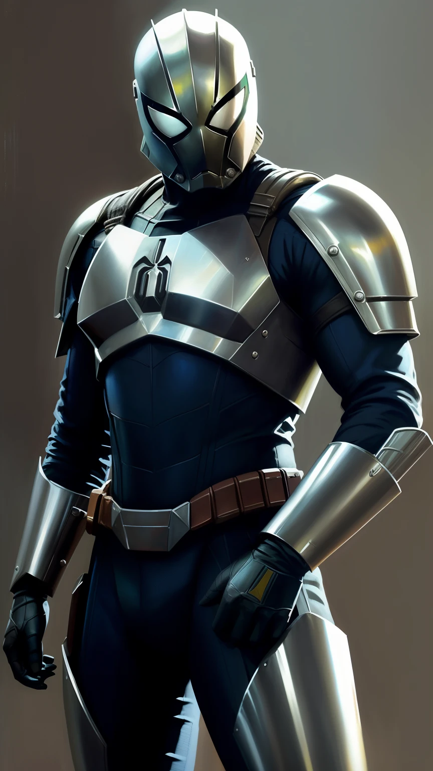 (papel de parede CG Unit 8K extremamente detalhado), homem aranha, spider man, casting webs, poster do filme homem aranha 2, elite movie poster (Beskar steel pattern:1.6) Mandalorian intricate armor in battle stance with Spider-Man colors, traje do homem aranha superior, Professional majestic oil painting by Ed Blinkey, Atey Ghailan com cores do homem aranha, Studio Ghibli, por Jeremy Mann, Greg Manchess, Antonio Moro, trends on artstation, trends at CGSociety, Intricado, alto detalhe com cores do homem aranha, sharp focus, dramatic, por meio da jornada e Greg Rutkowski, realismo, beautiful and detailed lighting, sombras, por Jeremy Lipking, por Antonio J.. Manzanedo, por Frederic Remington, por HW Hansen, por Charles Marion Russell, por William Herbert Dunton