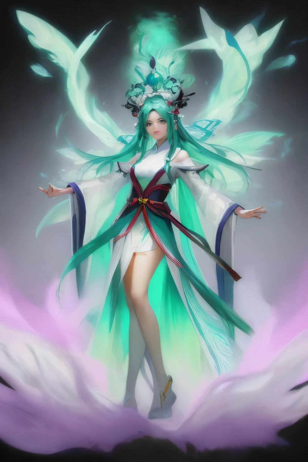 Close-up of a woman wearing a butterfly skirt, beautiful fantasy queen, ((beautiful fantasy queen)), full body xianxia, xianxia fantasy, Ethereal animation, Beautiful full body concept art, inspired by trees, Inspired by Leng Mei, palace , A girl wearing Hanfu, ethereal fantasy