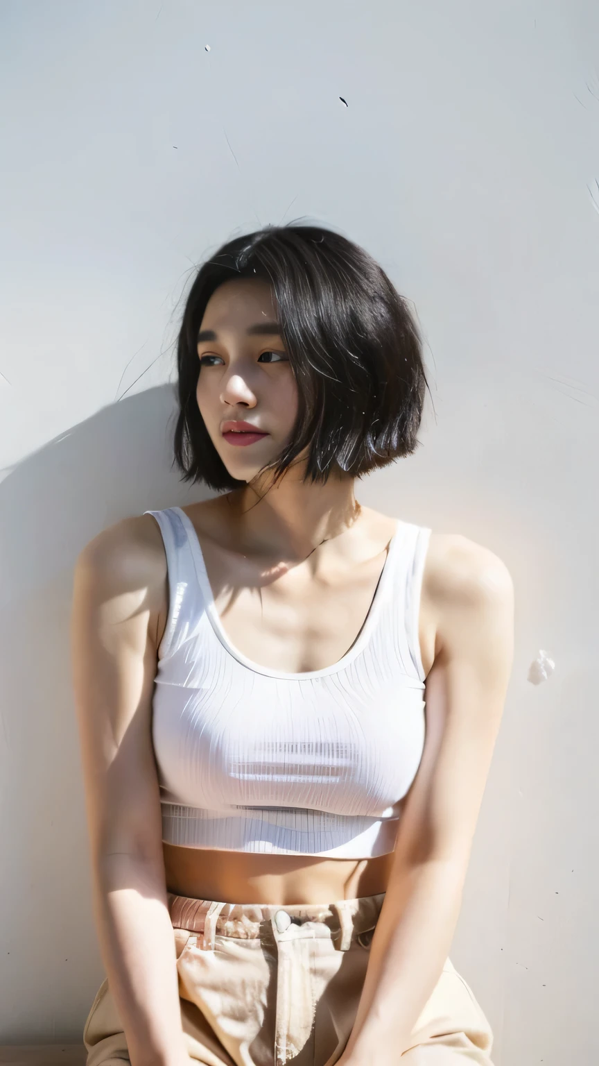 You are a professional photographer。 , short hair blown by the wind. She has a faint smile , Perfect Eyes, Perfect hands, Perfect body, Perfect Hair, Accurate身体, masterpiece, Accurate, Anatomically correct, Rough skin, Very detailed, Advanced Details, high quality, 最high quality, High resolution, 16K, 8K, Looking into the camera,Bold fitted dress、Thighs、Pearl White、Black panties