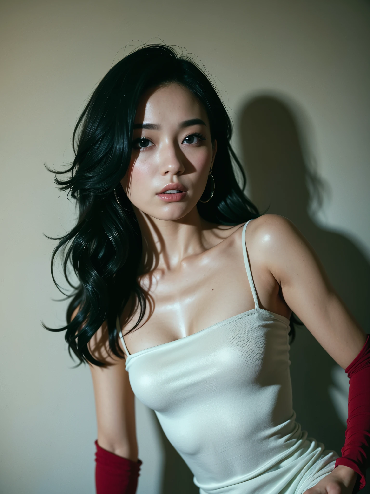 Ace, 4k, High Resolution, Masterpiece, Best Quality, Head: 1.3, (Korean K-pop Idol), Fine Skin, Sharp Focus, (Cinema Lighting), Clavicle, Morning, Soft Light, Dynamic Angle, [: (detailed face:1.2):0.2], armpit wrinkles, thigh gap, red dress, slim, mid-chest, cleavage, full body,