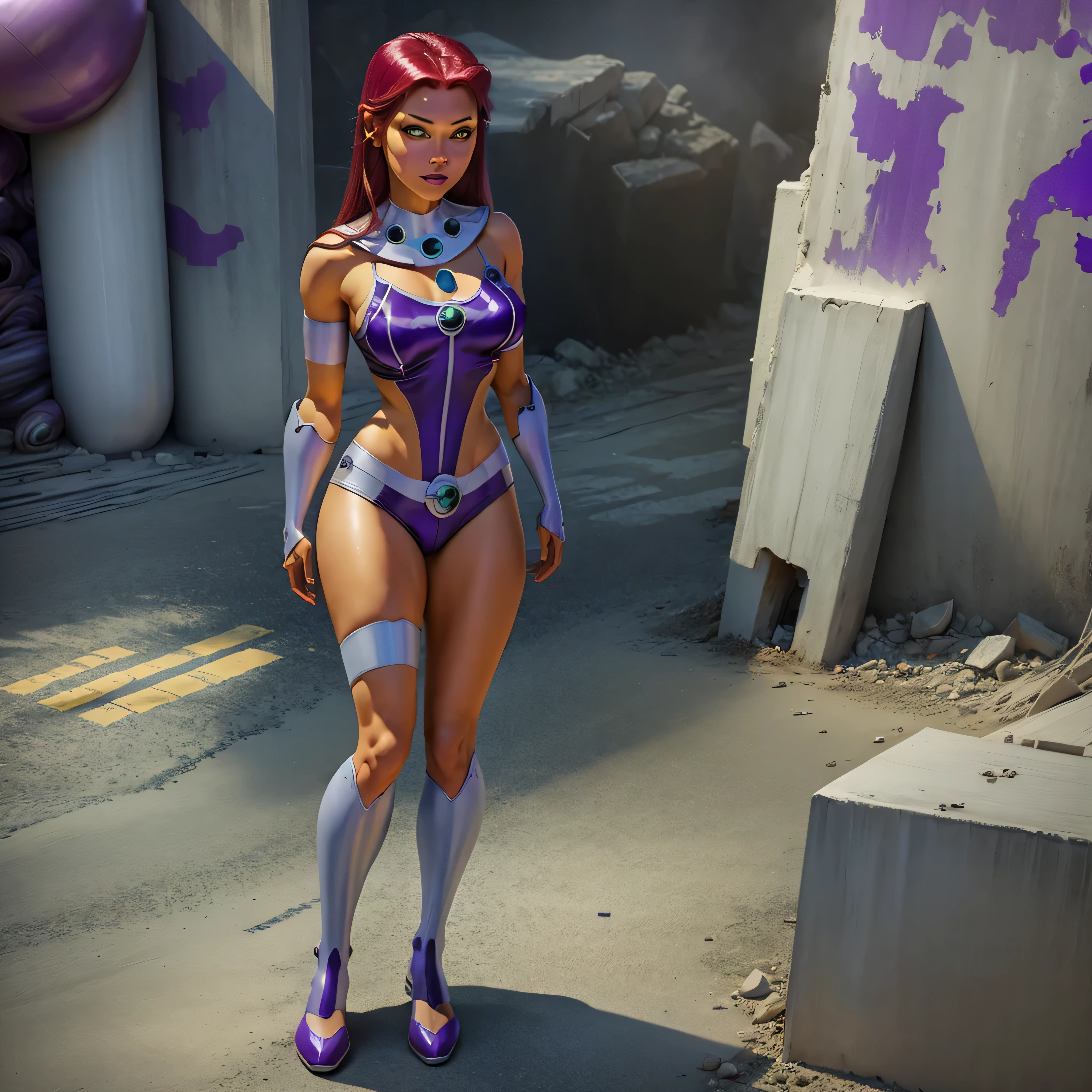 Full body image, DC Comic's, Starfire, photo-realistic, octane render, unreal engine, ultra-realistic