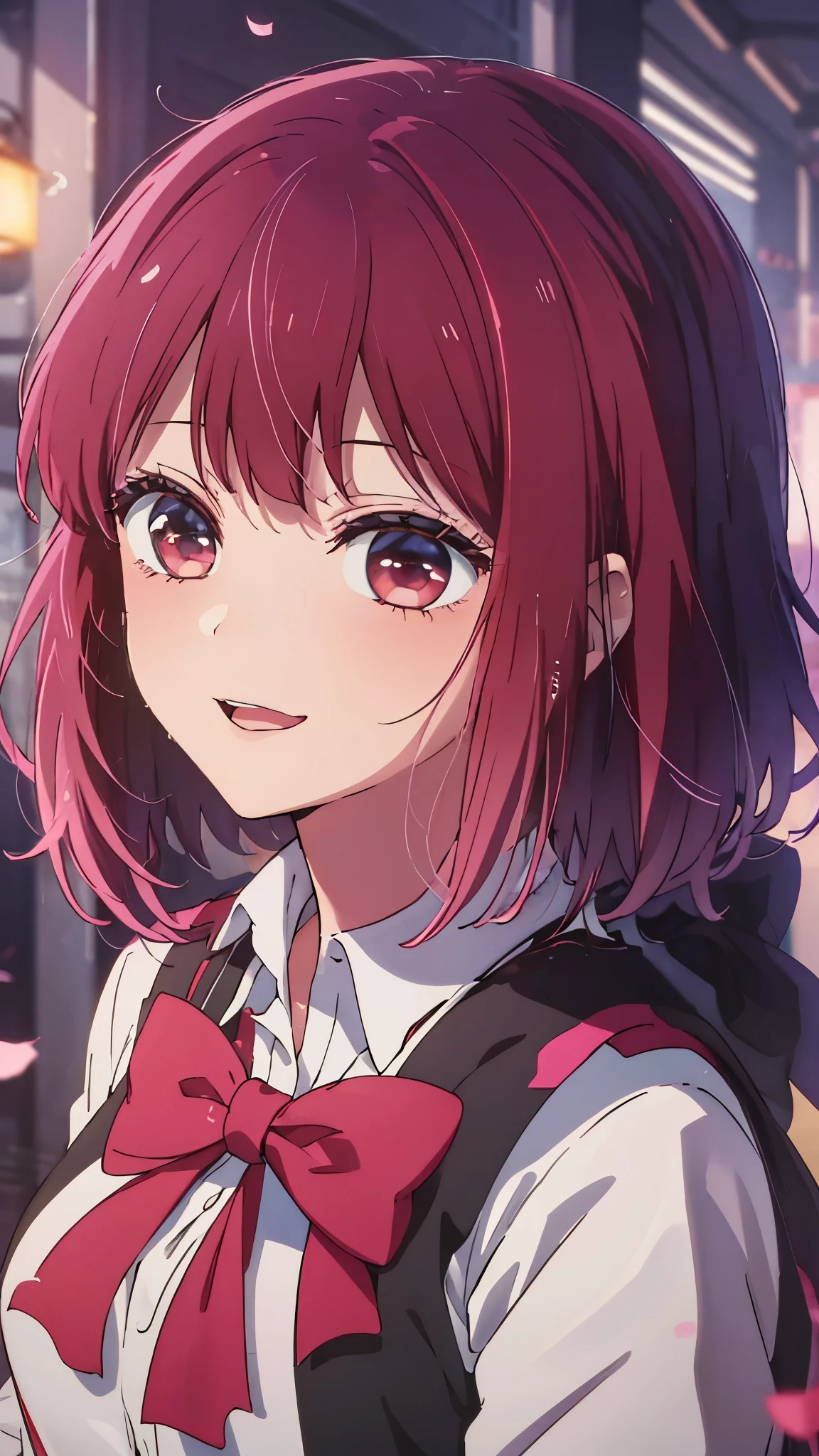 masterpiece、very detailed、(1 girl:1.2)、(redhead)、Big eyes、smile、short hair、(((anime style)))、(((2D)))、red eyes、open your mouth、(((school uniform)))、8K、Close-up