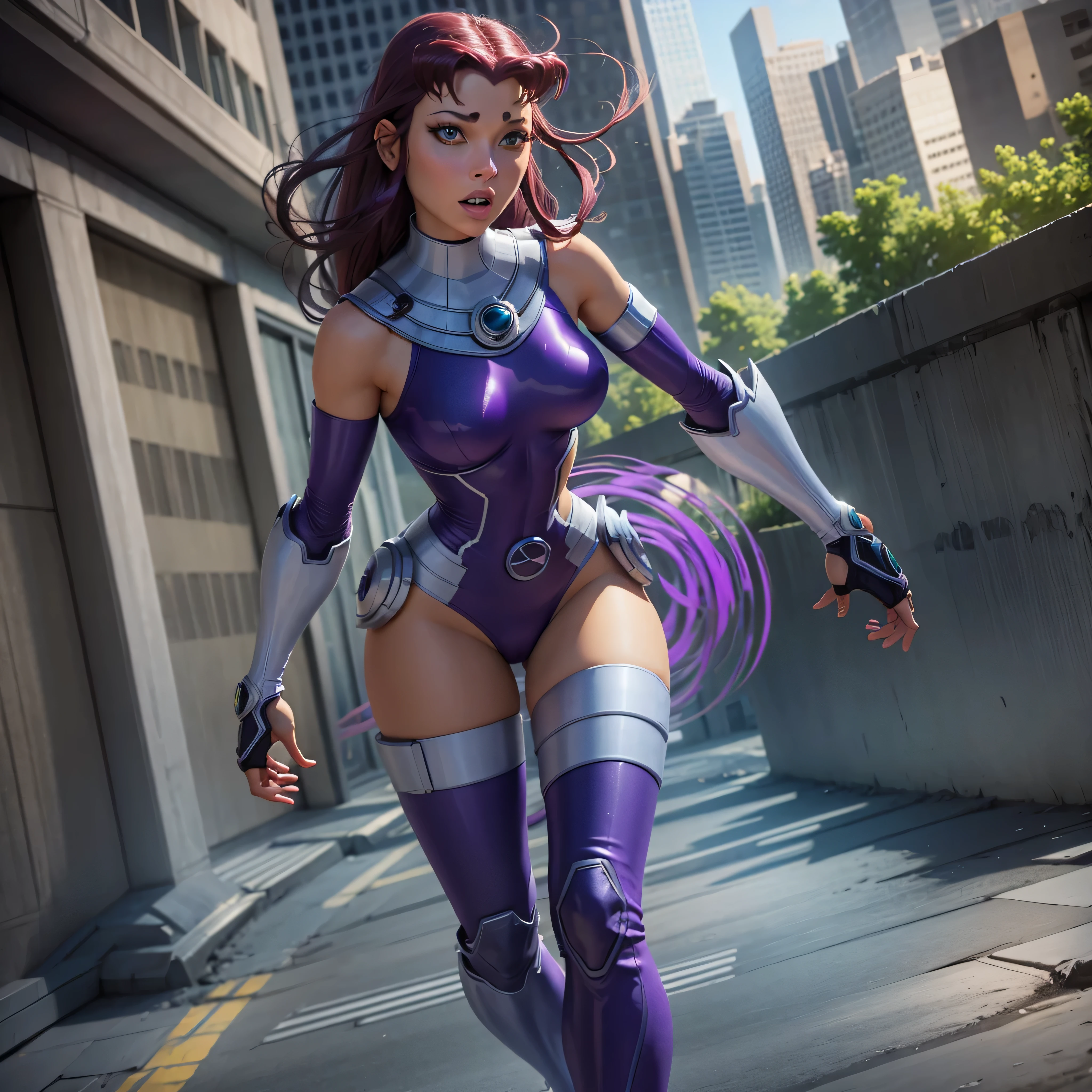 Full body image, DC Comic's, Starfire, photo-realistic, octane render, unreal engine, ultra-realistic