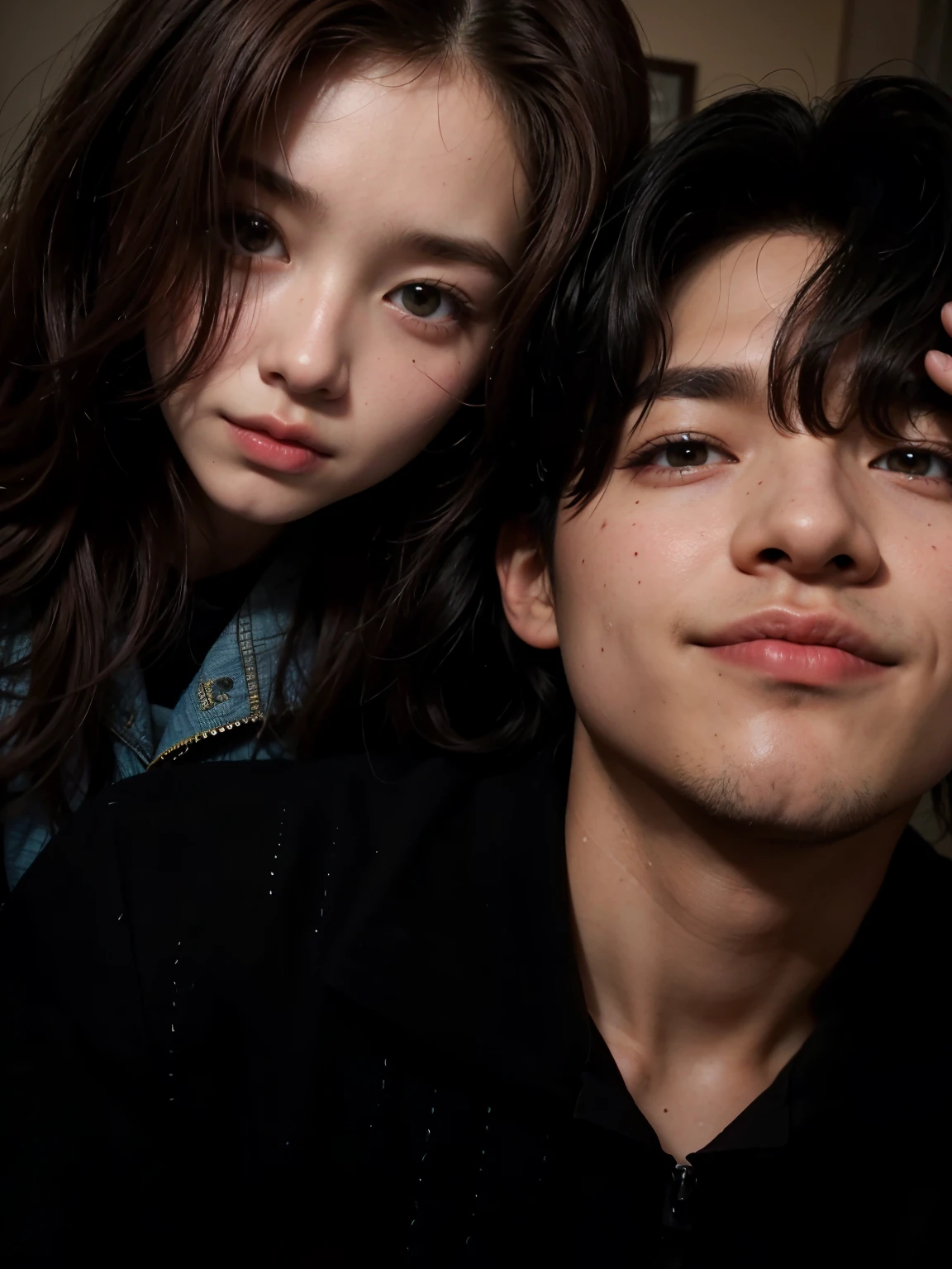 there is a man and woman posing for uma foto together, pose de casal, lovely couple, fotografia selfie 8k, [ foto realista ]!!, com ela longa, photoshoot, selfie apaixonada, Jisoo do Blackpink, rosto bonito e rosto lindo, foto colorida, com preto, uma foto, foto do iphone, suave em _ o fundo, Jisoo do Blackpink, [ foto realistagraphy ]